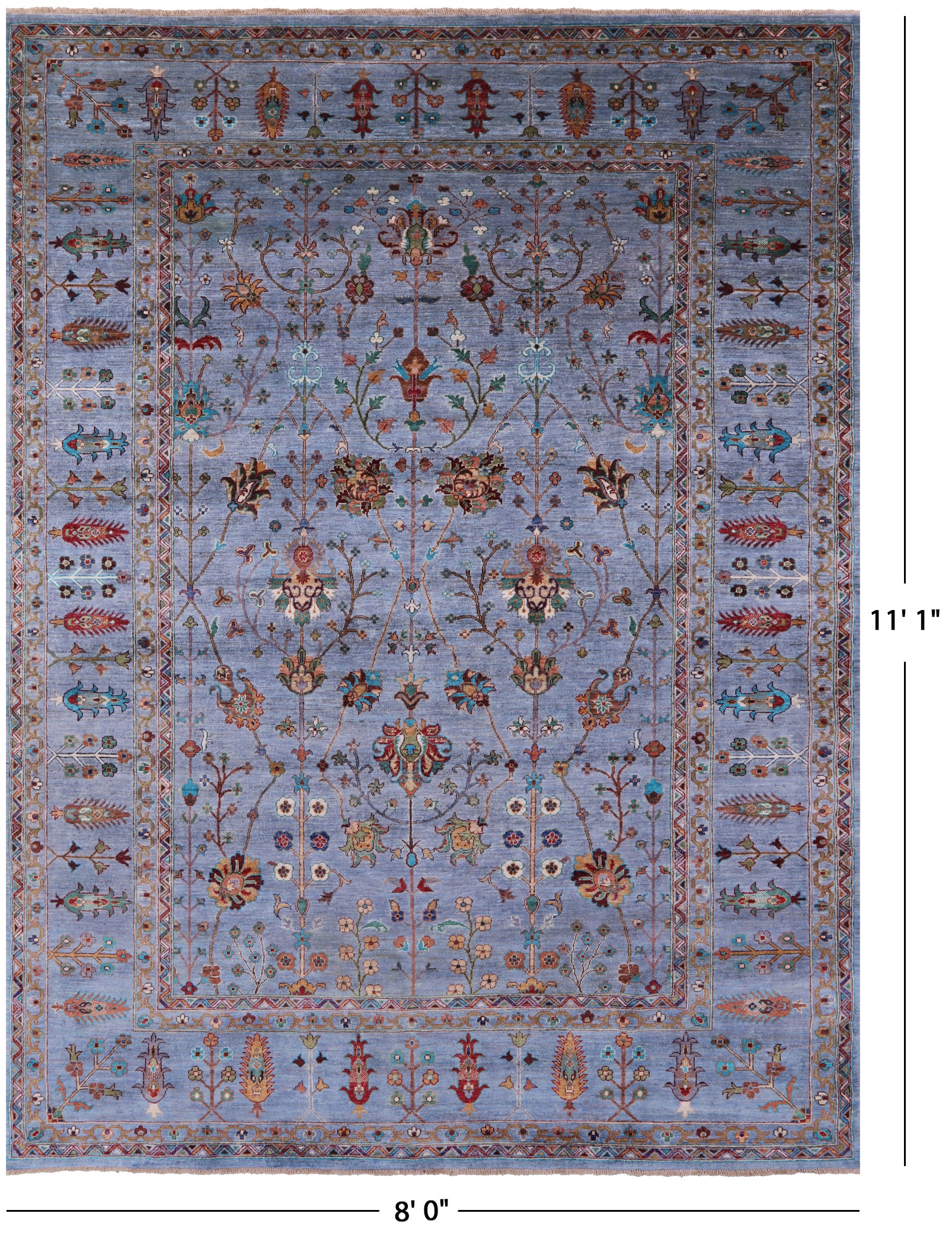 Blue Peshawar Hand Knotted Wool Rug - 8' 0" X 11' 1" - Golden Nile