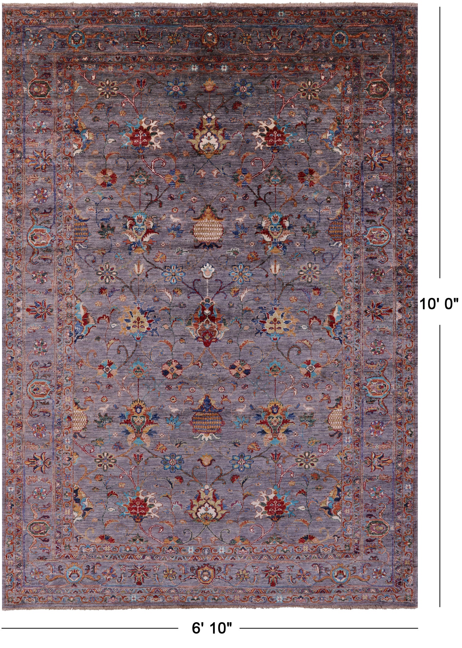 Grey Peshawar Hand Knotted Wool Rug - 6' 10" X 10' 0" - Golden Nile