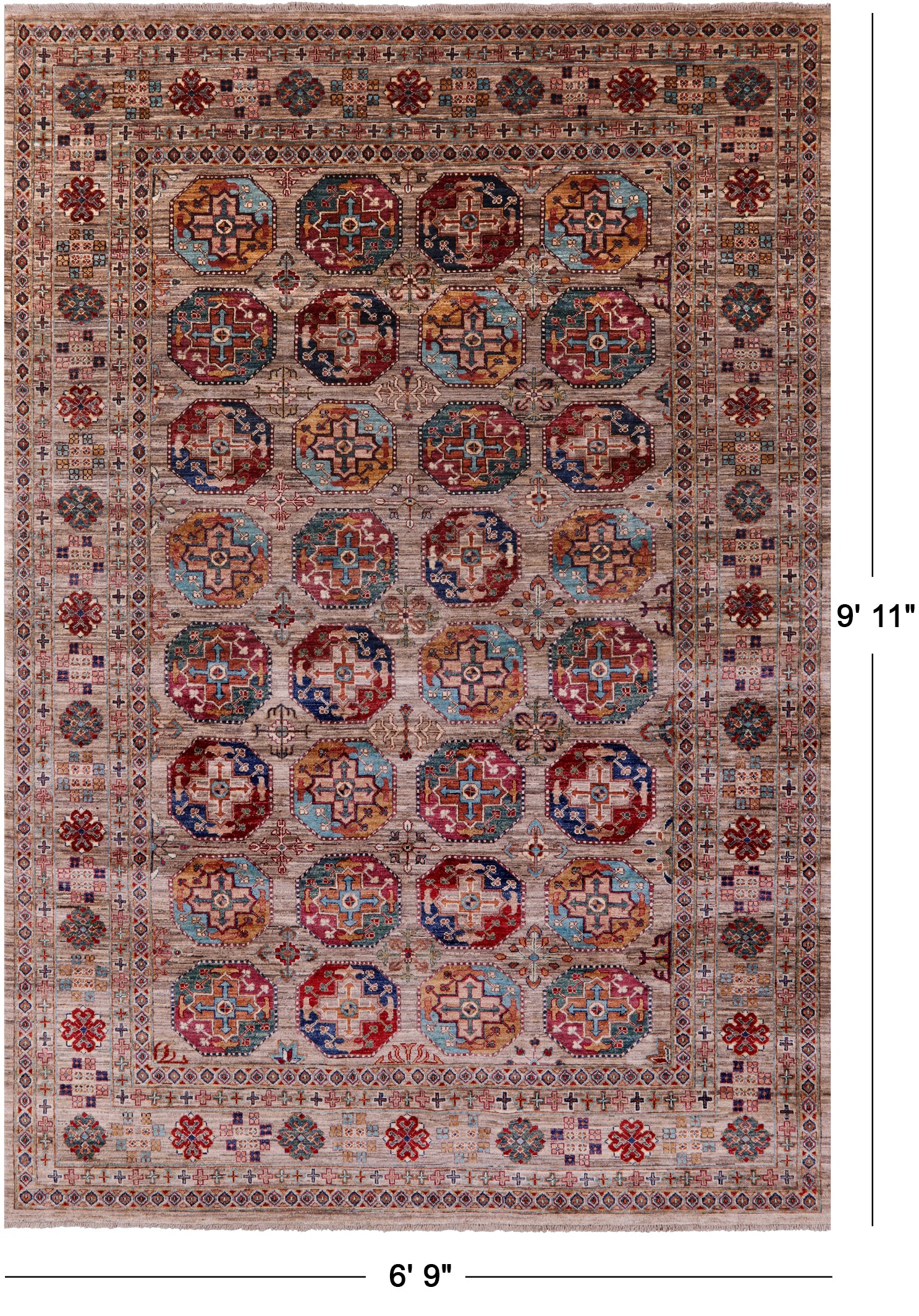 Turkmen Ersari Hand Knotted Wool Rug - 6' 9" X 9' 11" - Golden Nile
