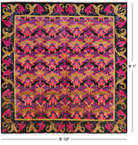 Pink Square William Morris Hand Knotted Wool Area Rug - 8' 10" X 9' 1" - Golden Nile