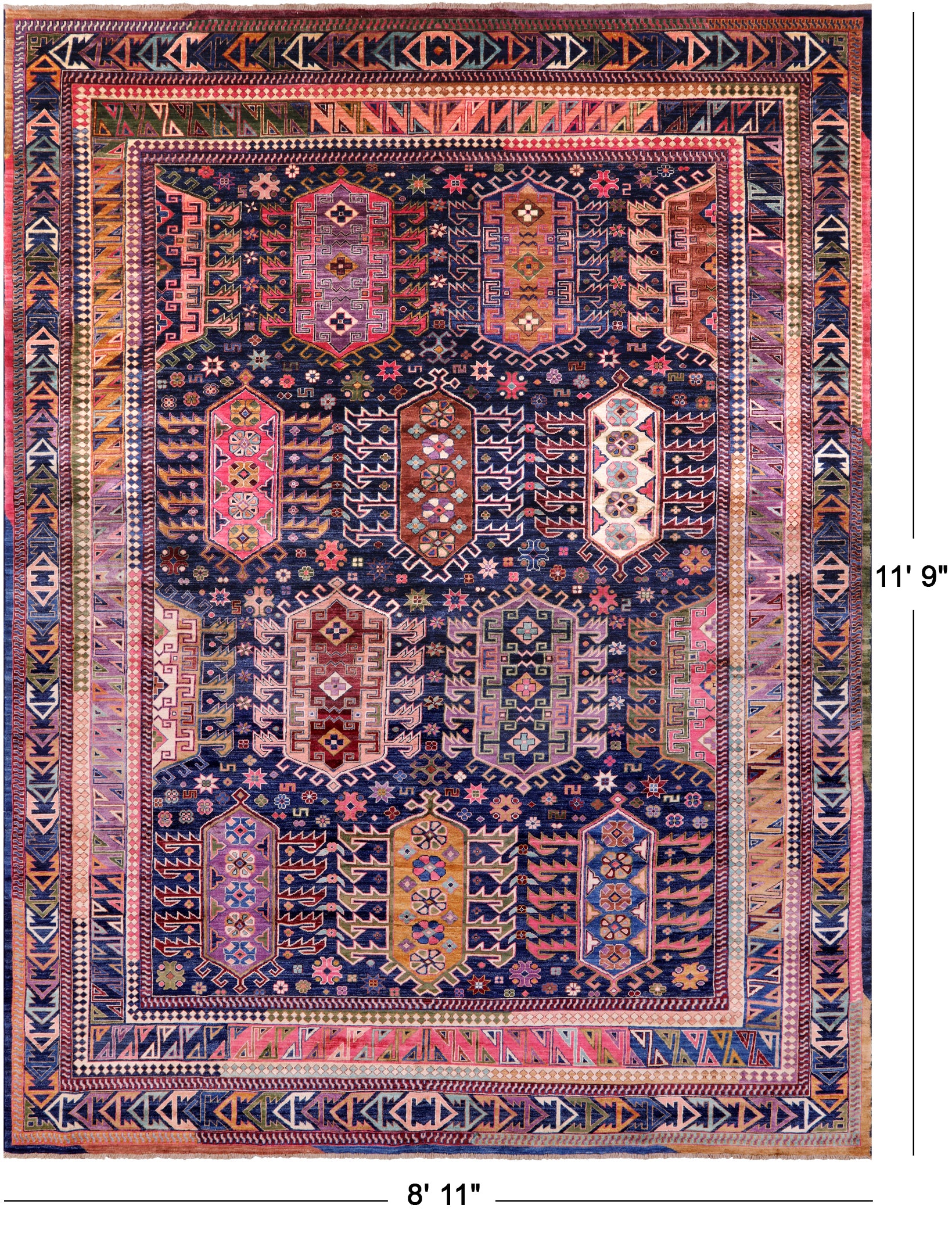 Blue Persian Fine Serapi Hand Knotted Wool Rug - 8' 11" X 11' 9" - Golden Nile
