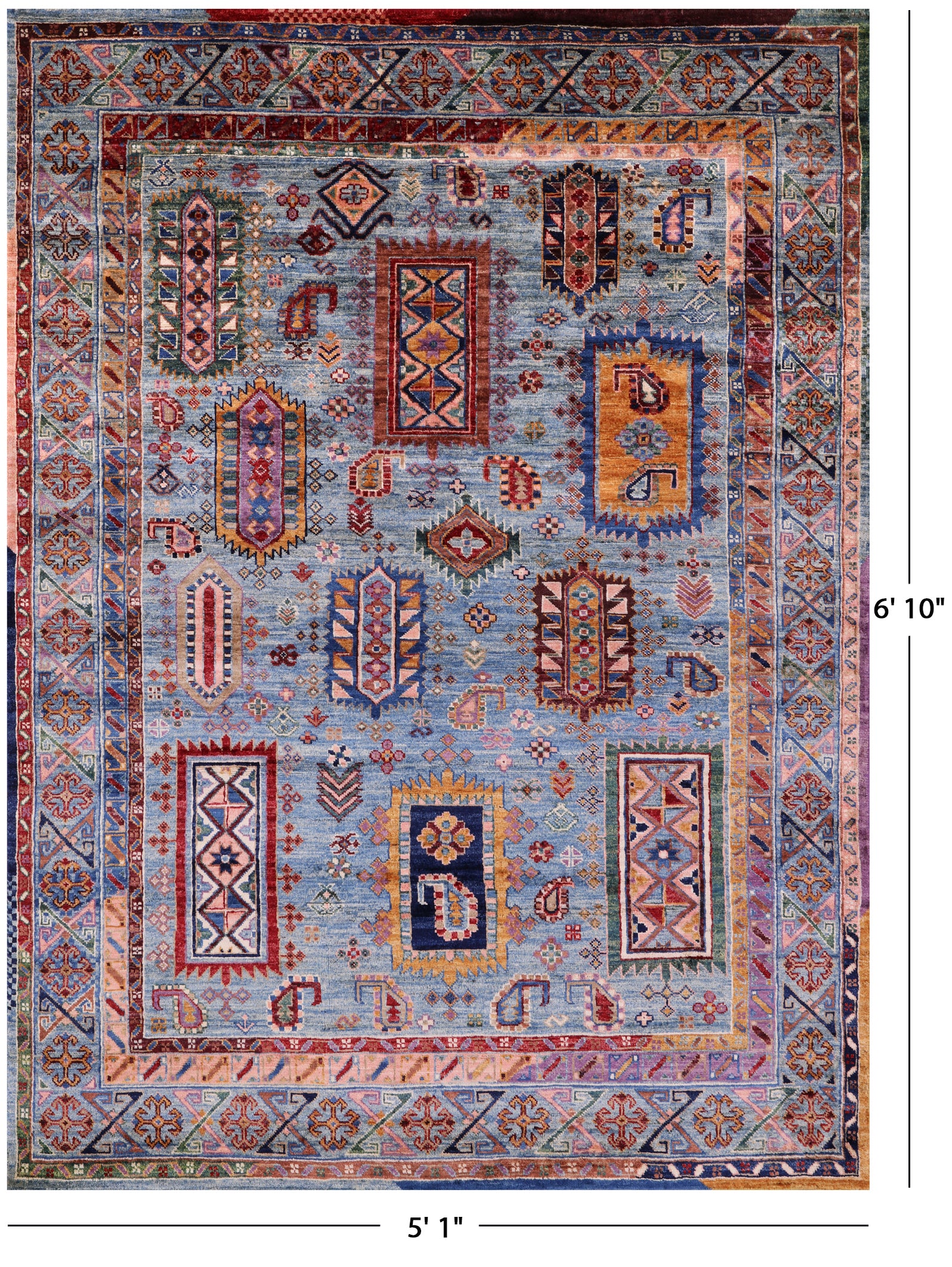 Blue Persian Fine Serapi Handmade Wool Rug - 5' 1" X 6' 10" - Golden Nile