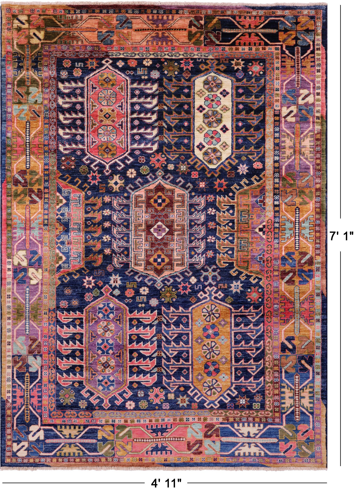 Blue Persian Fine Serapi Hand Knotted Wool Rug - 4' 11" X 7' 1" - Golden Nile
