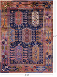 Blue Persian Fine Serapi Hand Knotted Wool Rug - 4' 10" X 6' 7" - Golden Nile