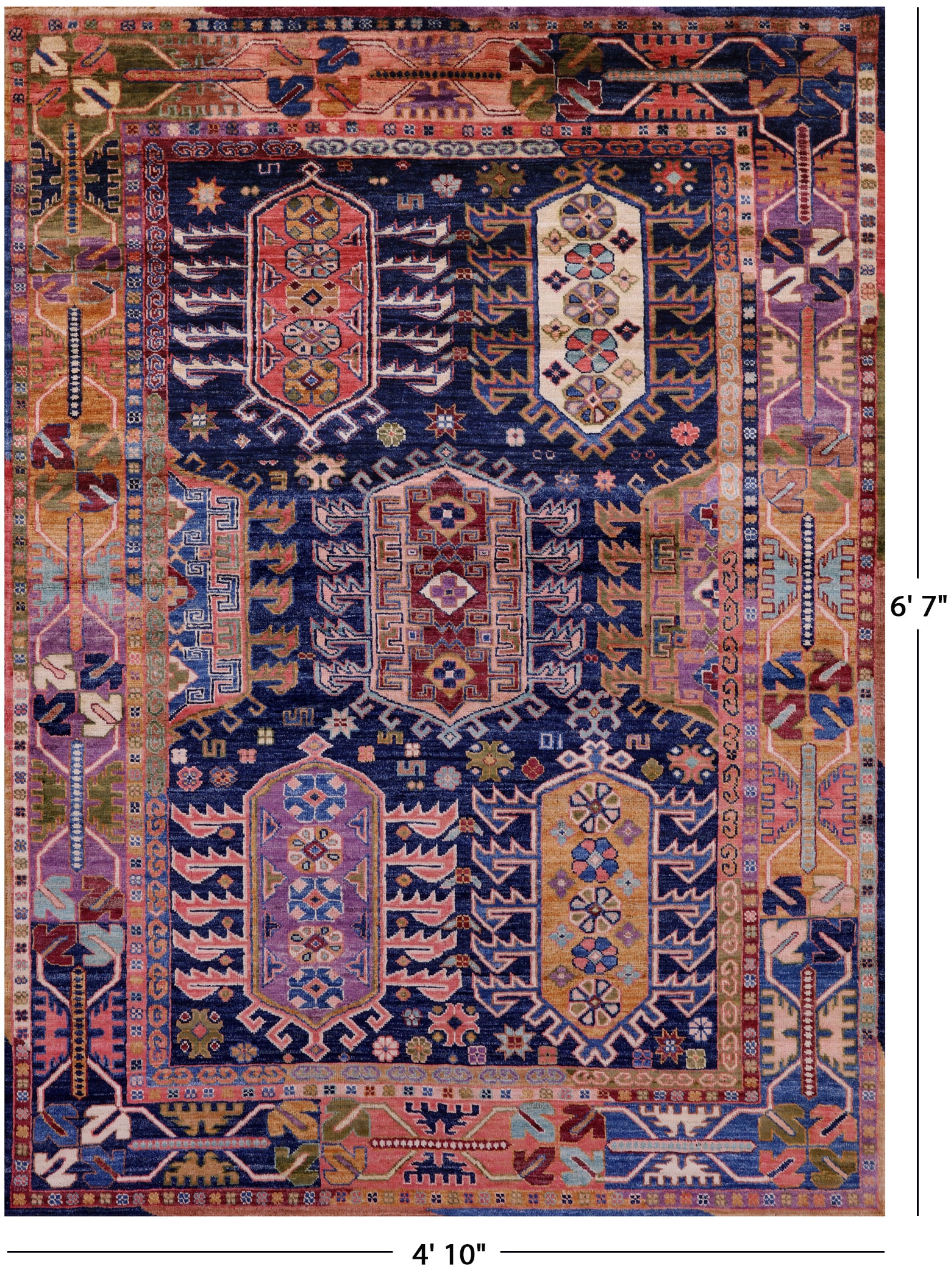 Blue Persian Fine Serapi Hand Knotted Wool Rug - 4' 10" X 6' 7" - Golden Nile