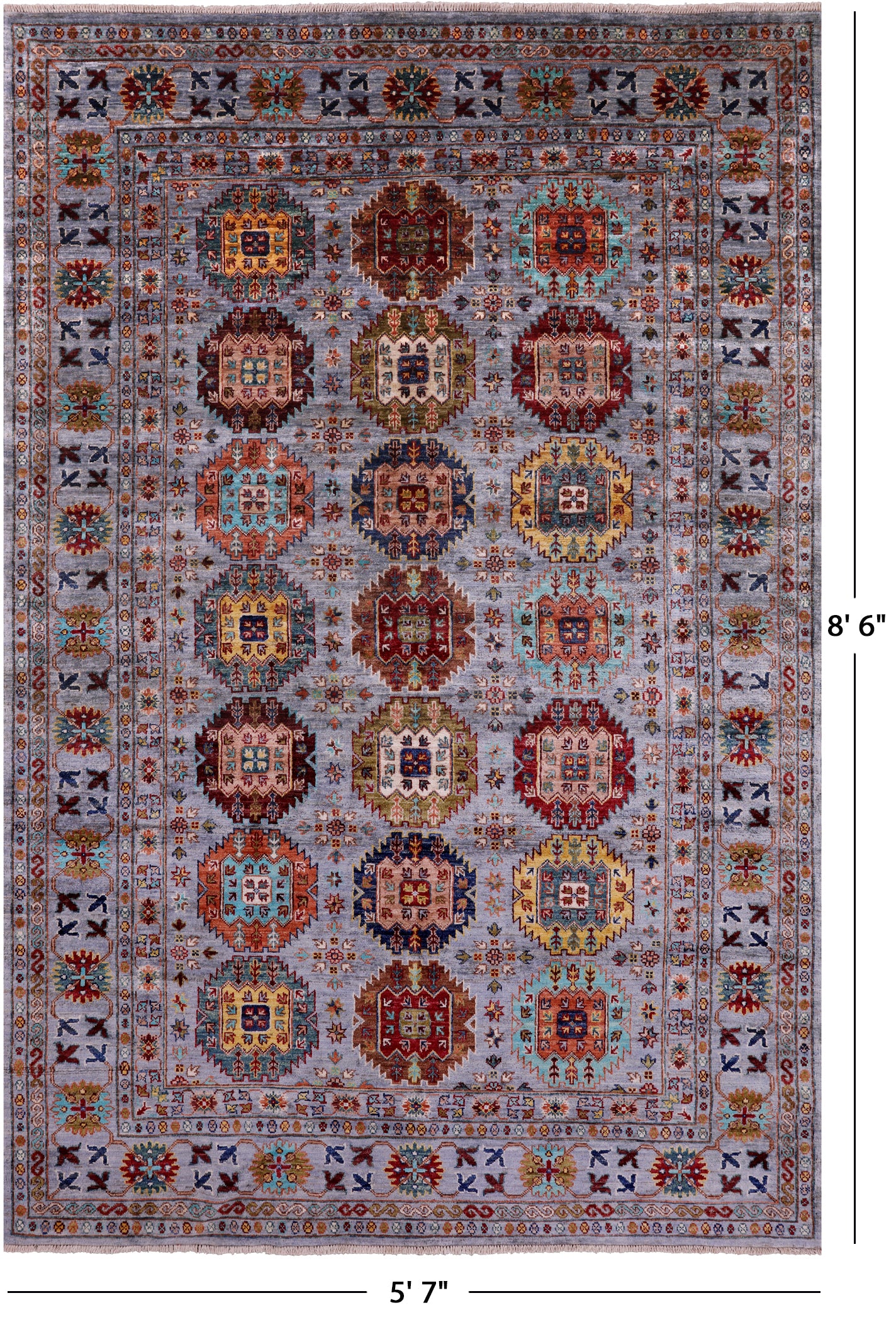 Turkmen Ersari Hand Knotted Wool Rug - 5' 7" X 8' 6" - Golden Nile