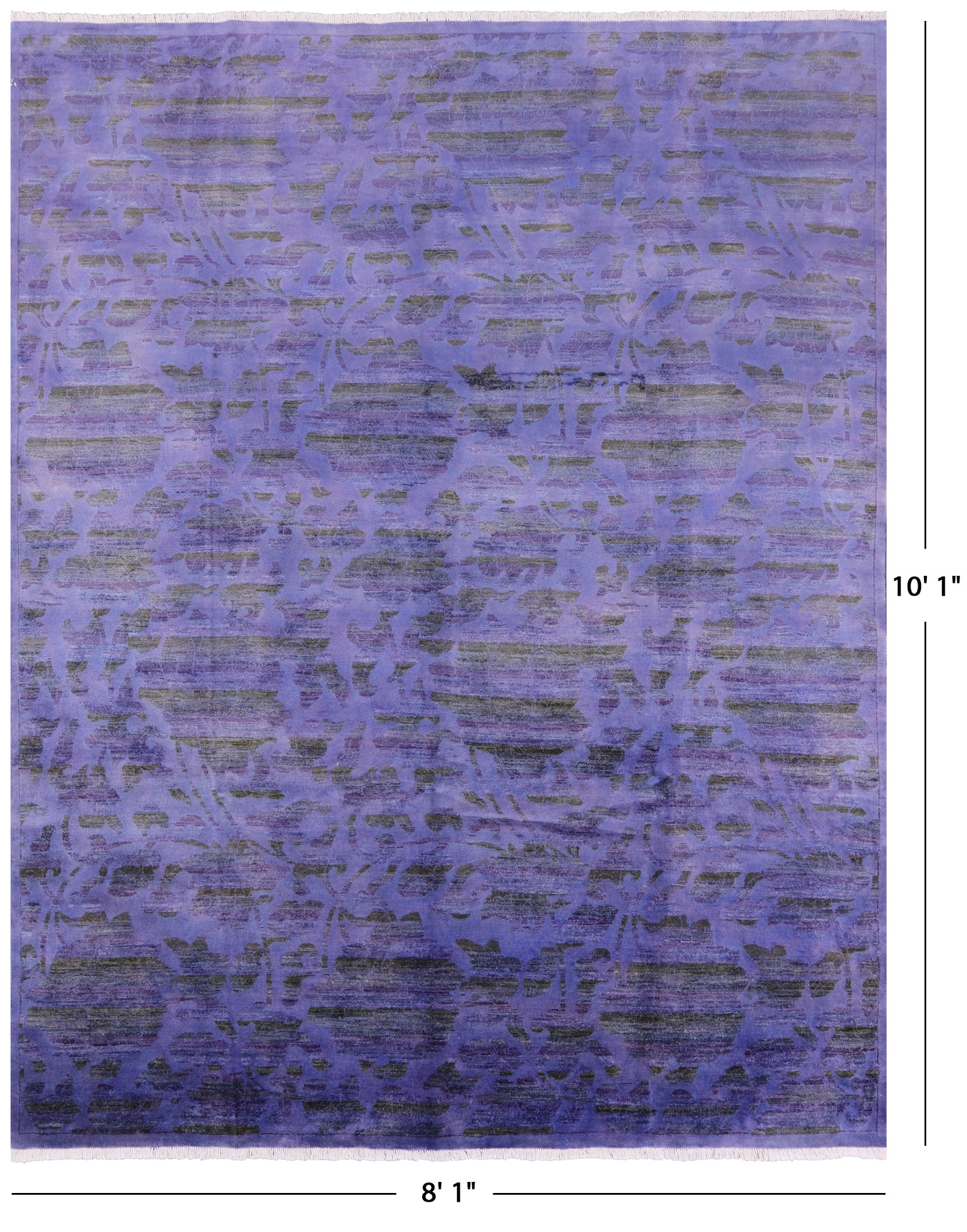 Purple Full Pile Overdyed Hand Knotted Wool Area Rug - 8' 1" X 10' 1" - Golden Nile