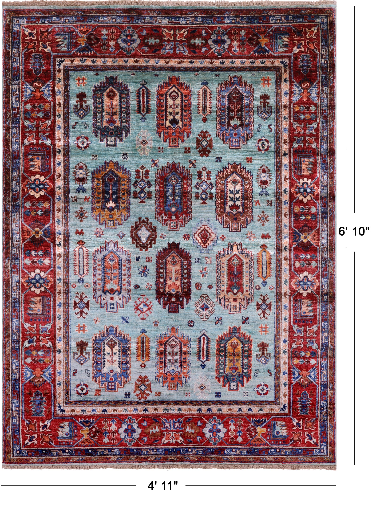 Blue Turkmen Ersari Hand Knotted Wool Rug - 4' 11" X 6' 10" - Golden Nile