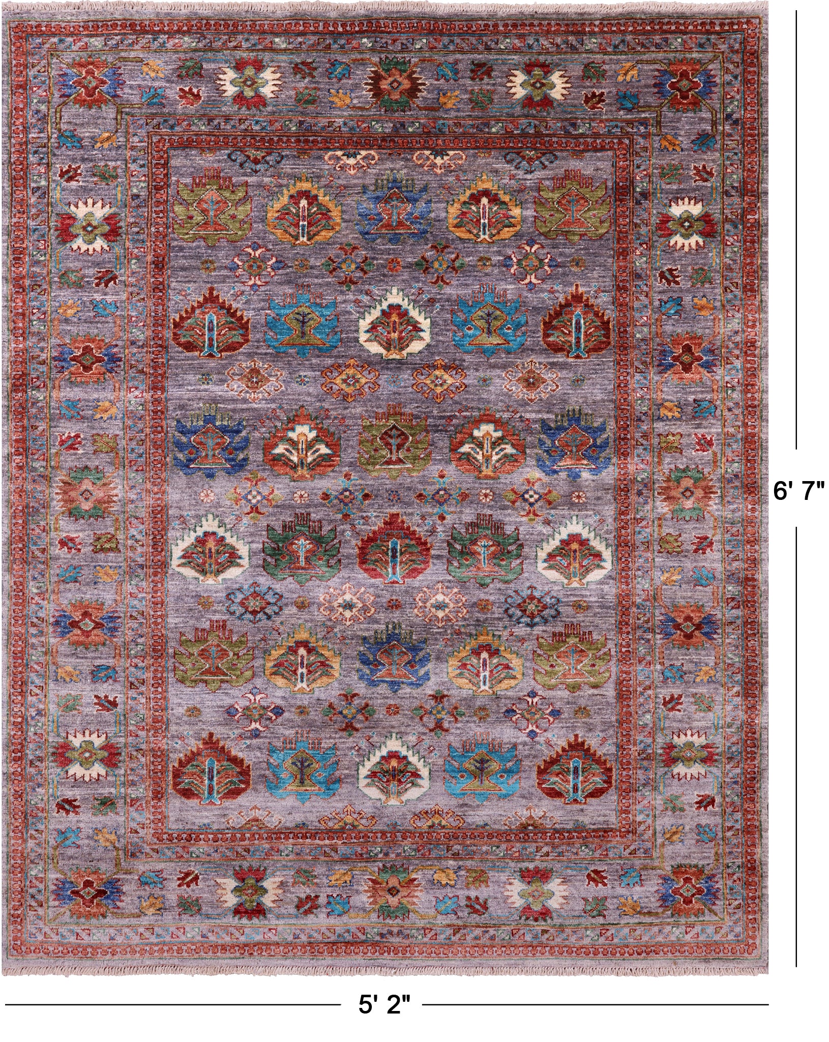Turkmen Ersari Hand Knotted Wool Rug - 5' 2" X 6' 7" - Golden Nile
