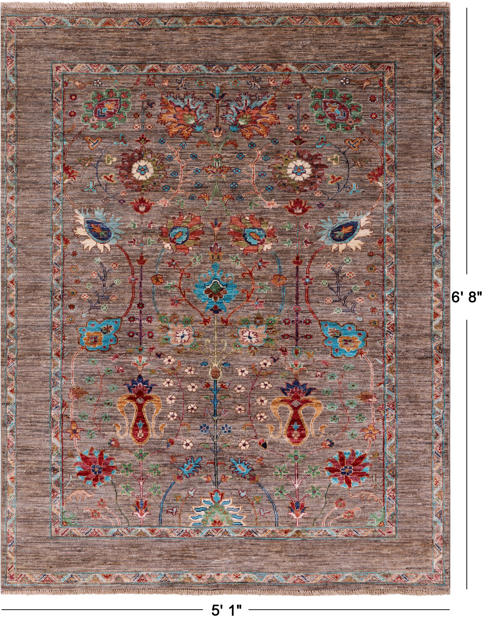 Peshawar Hand Knotted Wool Rug - 5' 1" X 6' 8" - Golden Nile