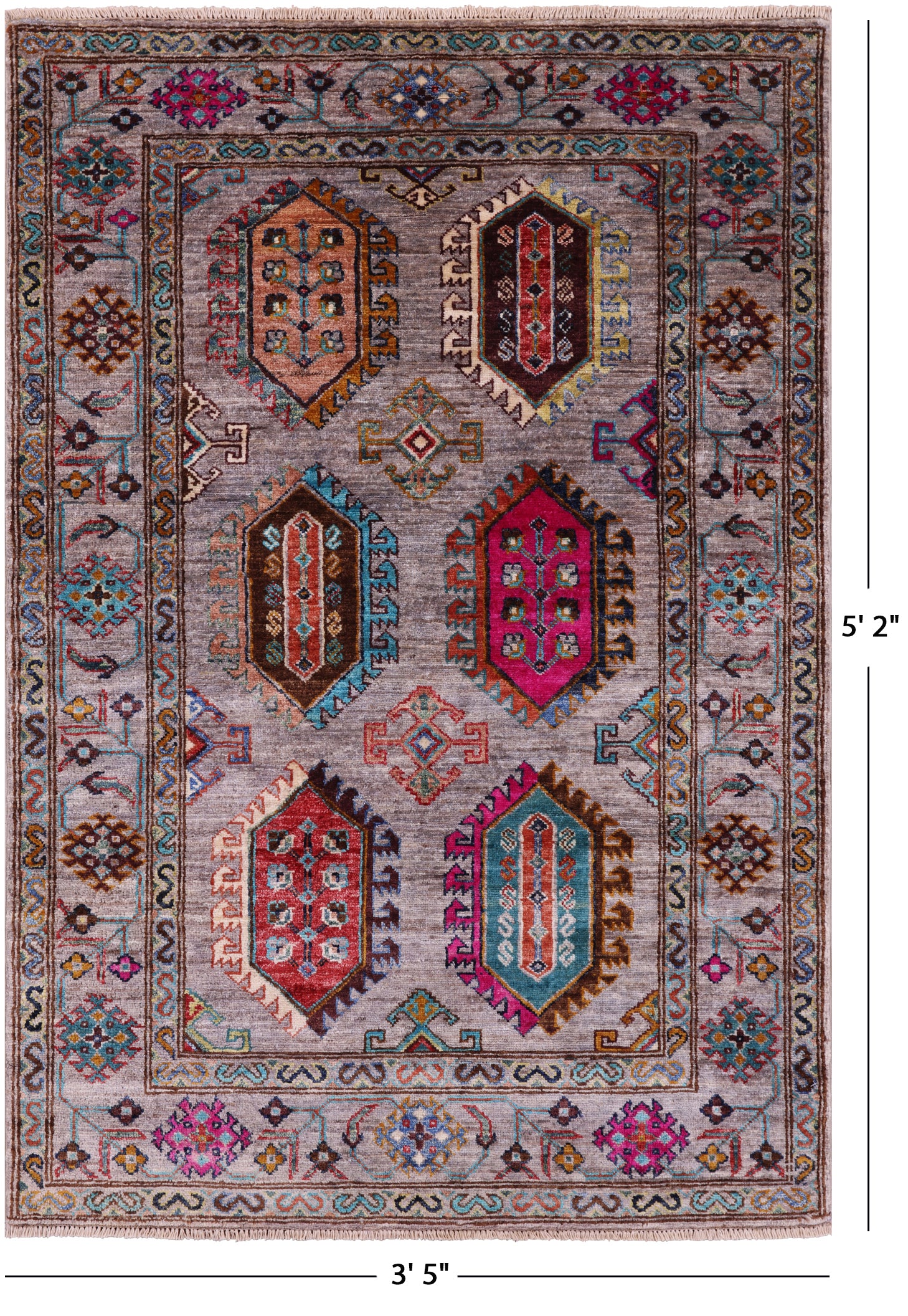 Turkmen Ersari Hand Knotted Wool Rug - 3' 5" X 5' 2" - Golden Nile