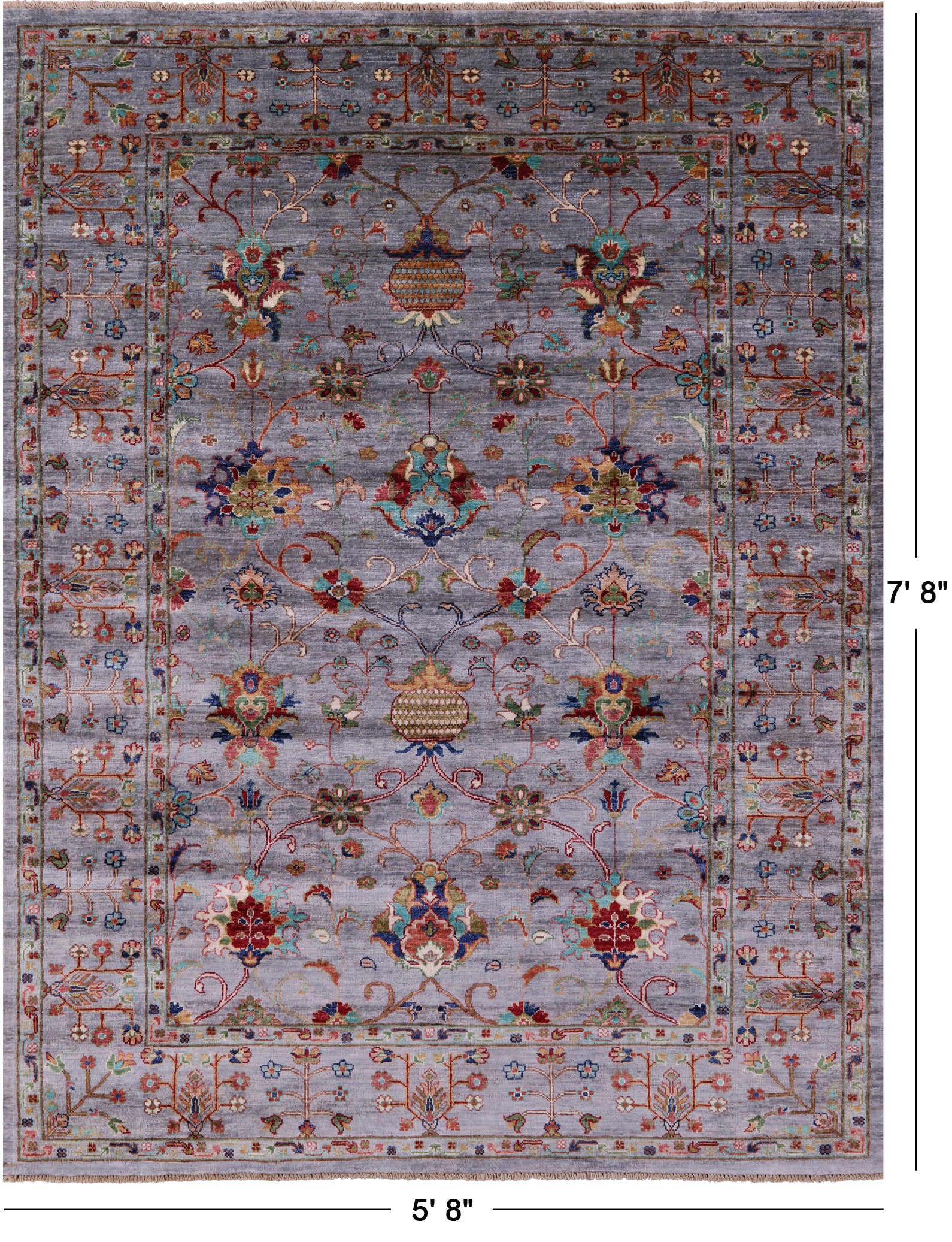 Grey Peshawar Hand Knotted Wool Rug - 5' 8" X 7' 8" - Golden Nile