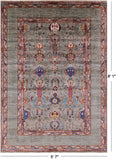Green Peshawar Hand Knotted Wool Rug - 5' 7" X 8' 1" - Golden Nile