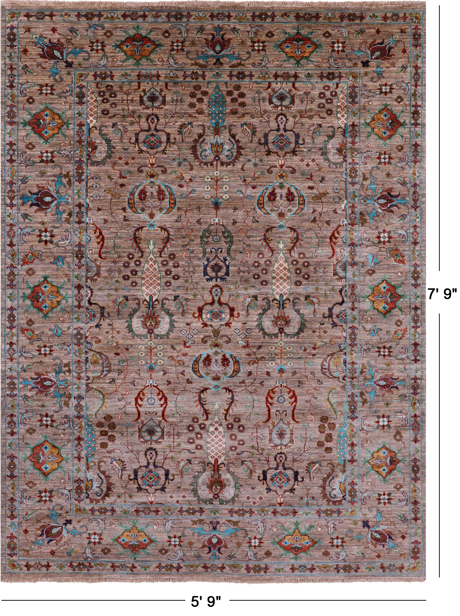 Peshawar Hand Knotted Wool Rug - 5' 9" X 7' 9" - Golden Nile