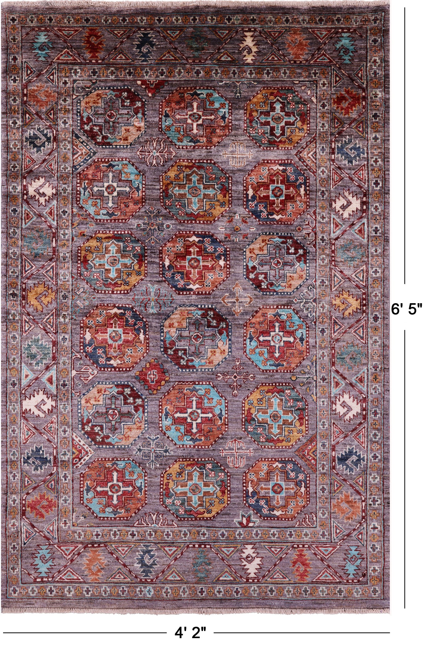 Turkmen Ersari Hand Knotted Wool Rug - 4' 2" X 6' 5" - Golden Nile