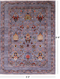 Grey Peshawar Hand Knotted Wool Rug - 5' 0" X 6' 8" - Golden Nile