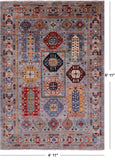 Grey Turkmen Ersari Hand Knotted Wool Rug - 4' 11" X 6' 11" - Golden Nile