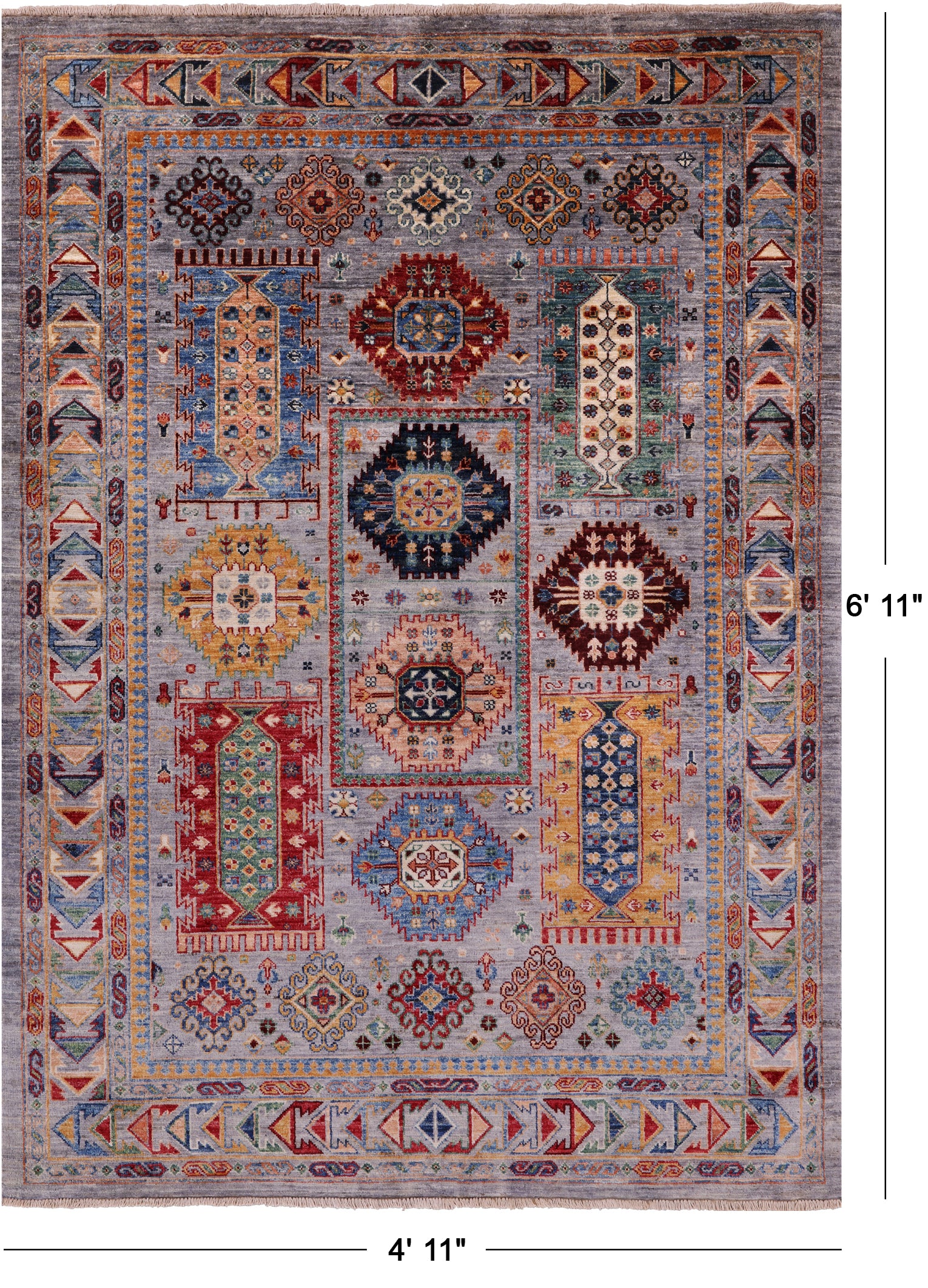 Grey Turkmen Ersari Hand Knotted Wool Rug - 4' 11" X 6' 11" - Golden Nile