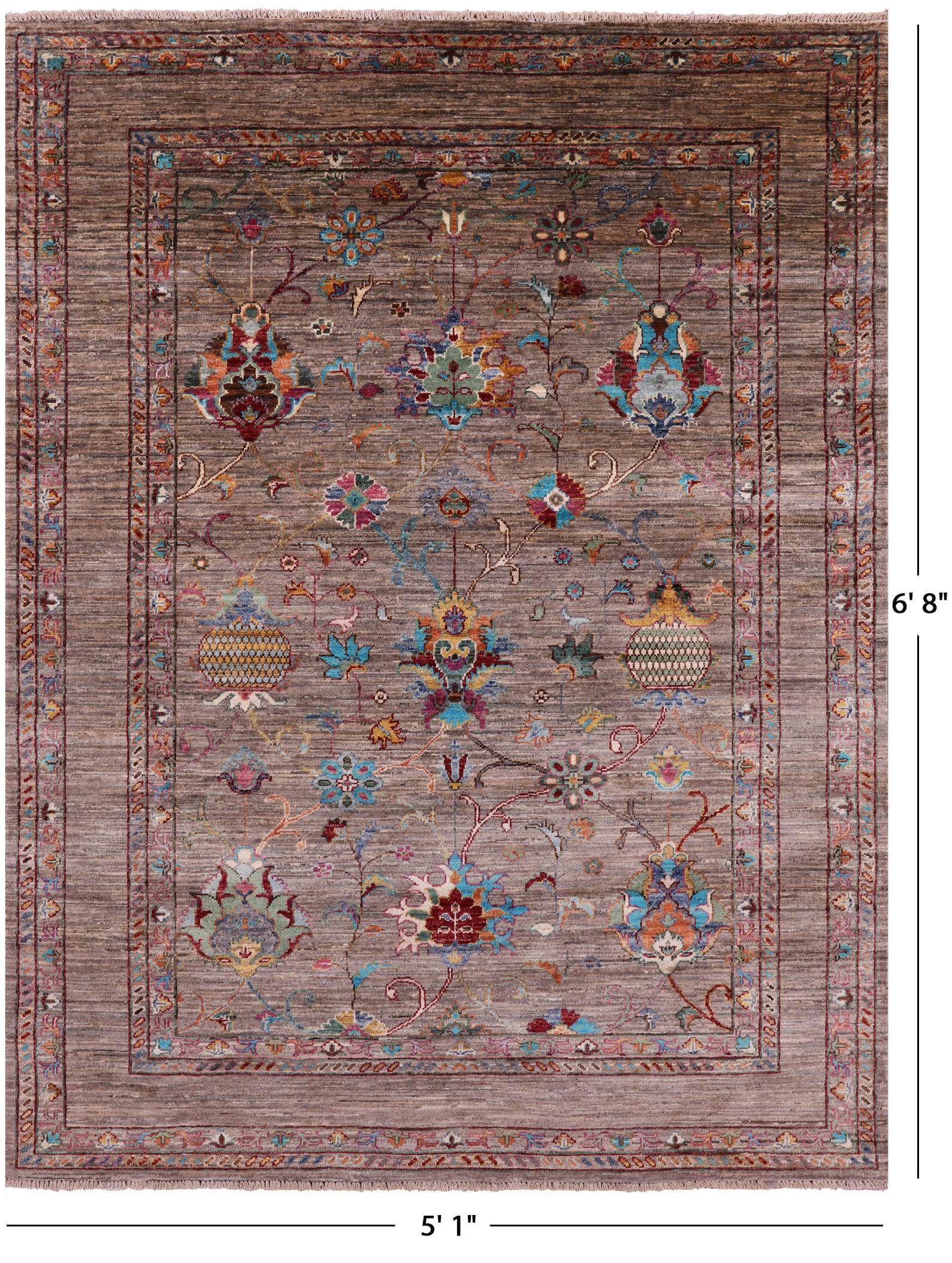 Peshawar Hand Knotted Wool Rug - 5' 1" X 6' 8" - Golden Nile
