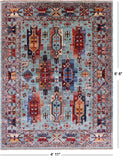 Blue Persian Fine Serapi Hand Knotted Wool Rug - 4' 11" X 6' 6" - Golden Nile