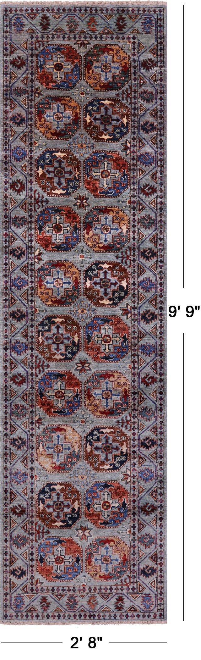 Turkmen Ersari Hand Knotted Wool Runner Rug - 2' 8" X 9' 9" - Golden Nile