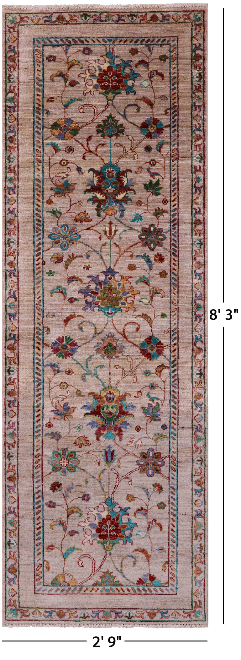 Peshawar Hand Knotted Wool Runner Rug - 2' 9" X 8' 3" - Golden Nile