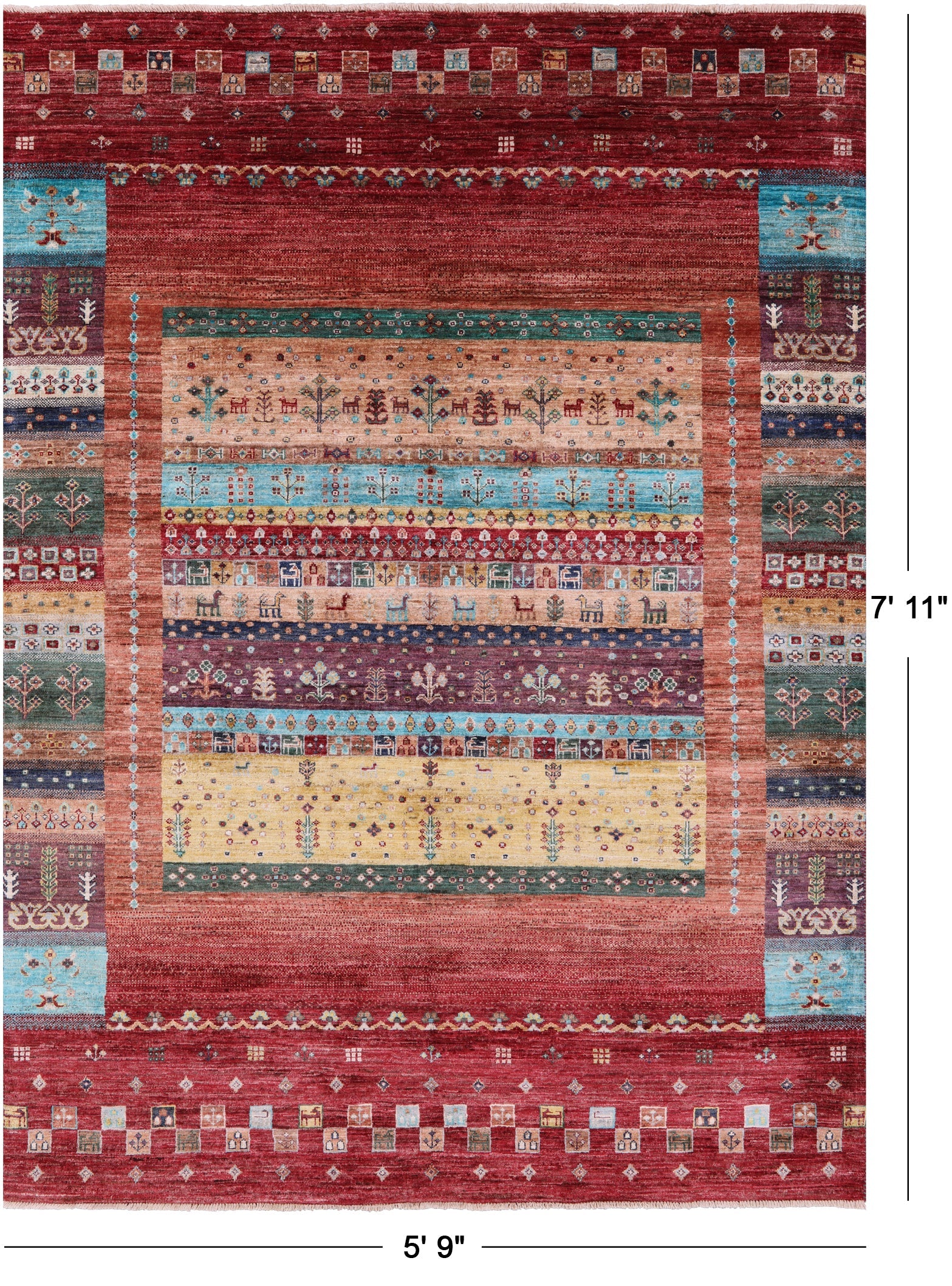 Tribal Persian Gabbeh Hand Knotted Wool Rug - 5' 9" X 7' 11" - Golden Nile