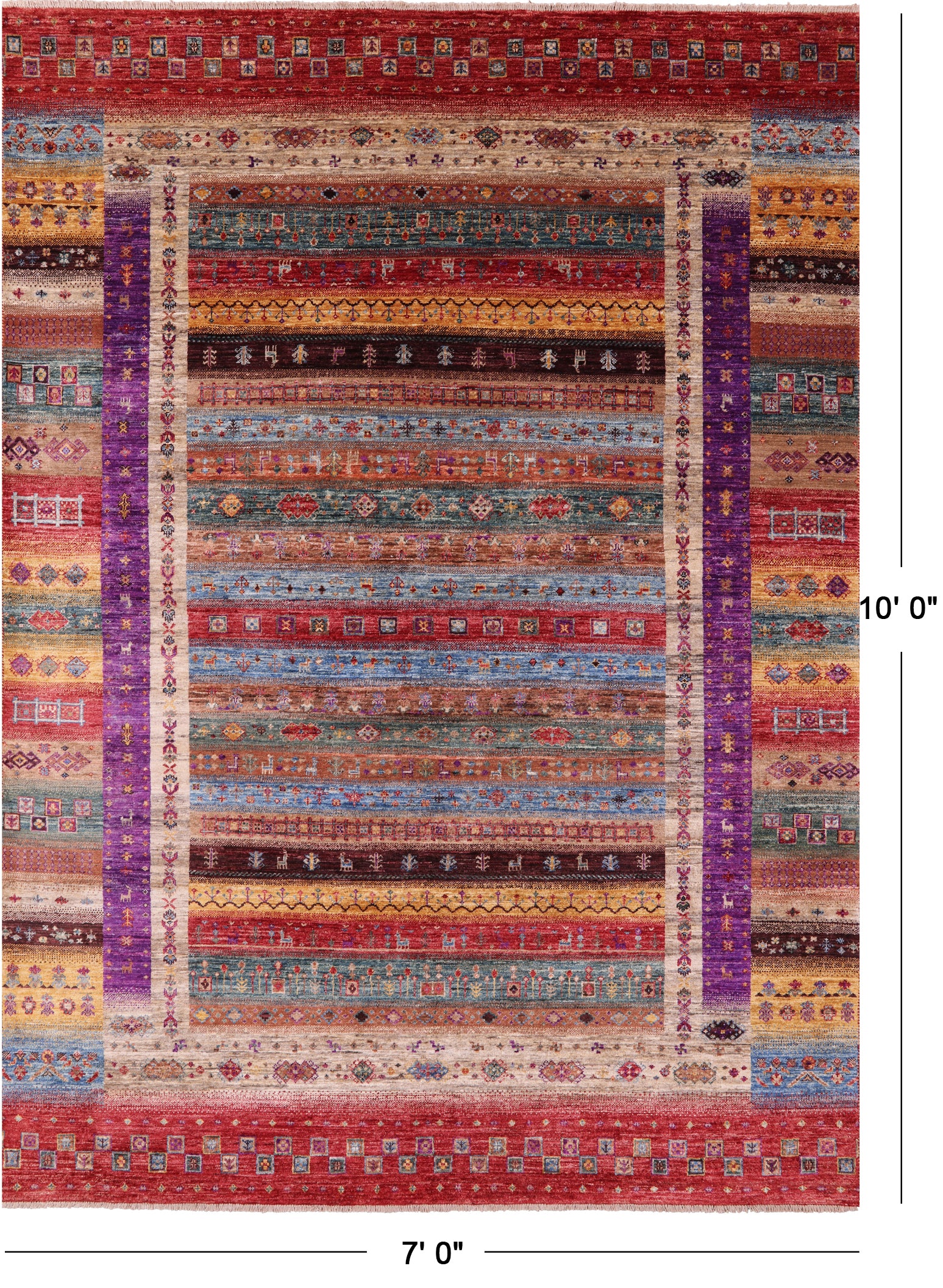 Tribal Persian Gabbeh Hand Knotted Wool Rug - 7' 0" X 10' 0" - Golden Nile