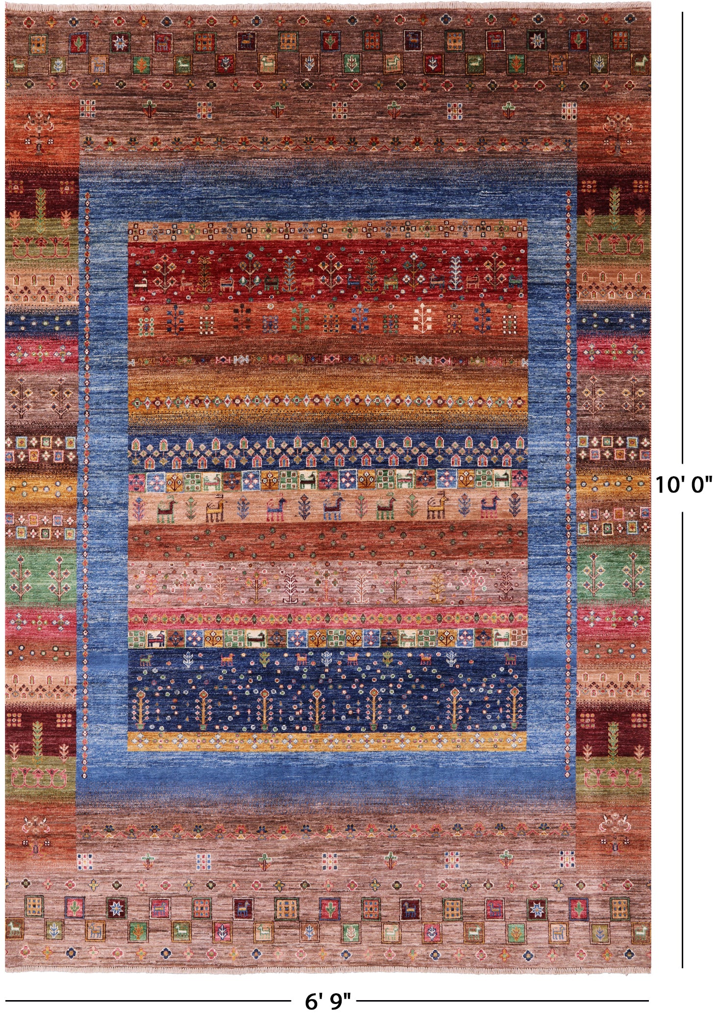 Tribal Persian Gabbeh Hand Knotted Wool Rug - 6' 9" X 10' 0" - Golden Nile