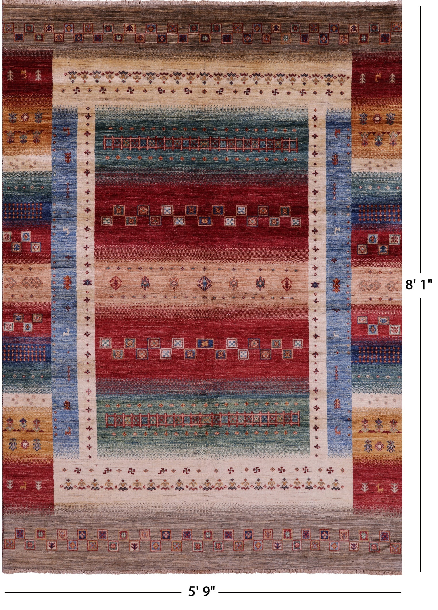 Tribal Persian Gabbeh Hand Knotted Wool Rug - 5' 9" X 8' 1" - Golden Nile