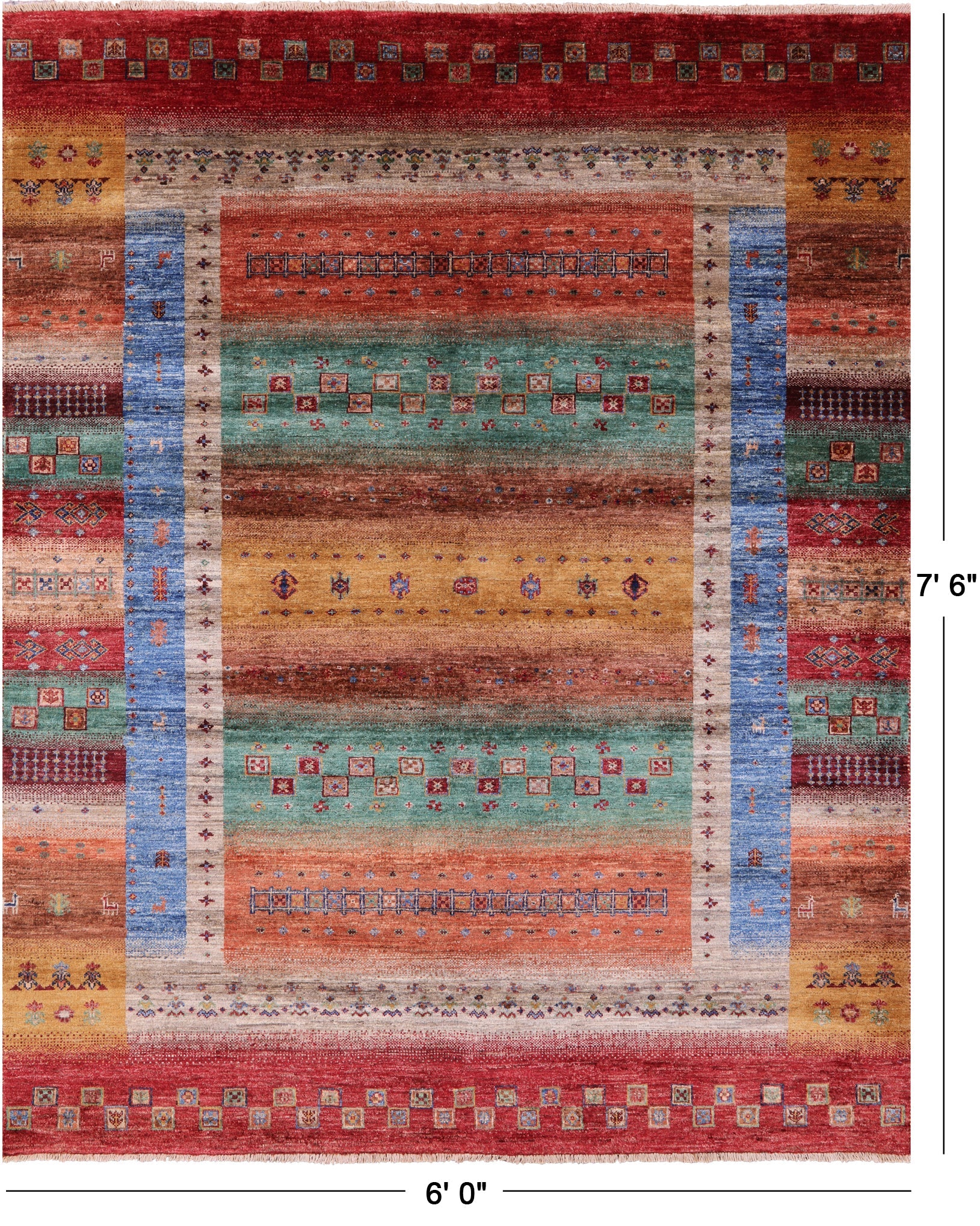 Tribal Persian Gabbeh Hand Knotted Wool Rug - 6' 0" X 7' 6" - Golden Nile