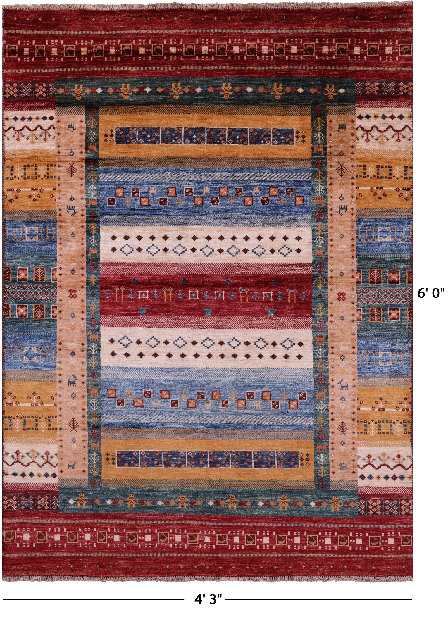 Persian Gabbeh Tribal Hand Knotted Wool Rug - 4' 3" X 6' 0" - Golden Nile