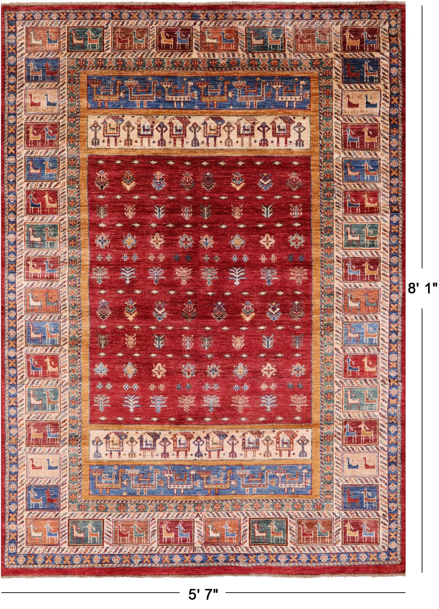 Tribal Persian Gabbeh Hand Knotted Wool Rug - 5' 7" X 8' 1" - Golden Nile