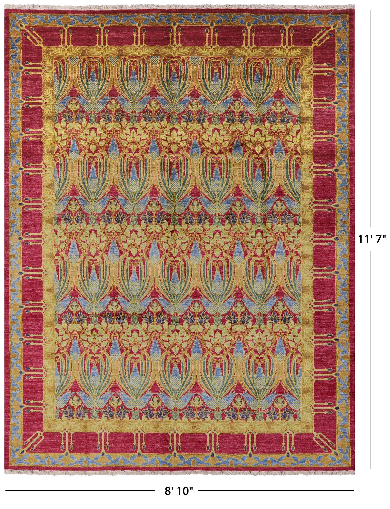 William Morris Hand Knotted Wool Area Rug - 8' 10" X 11' 7" - Golden Nile