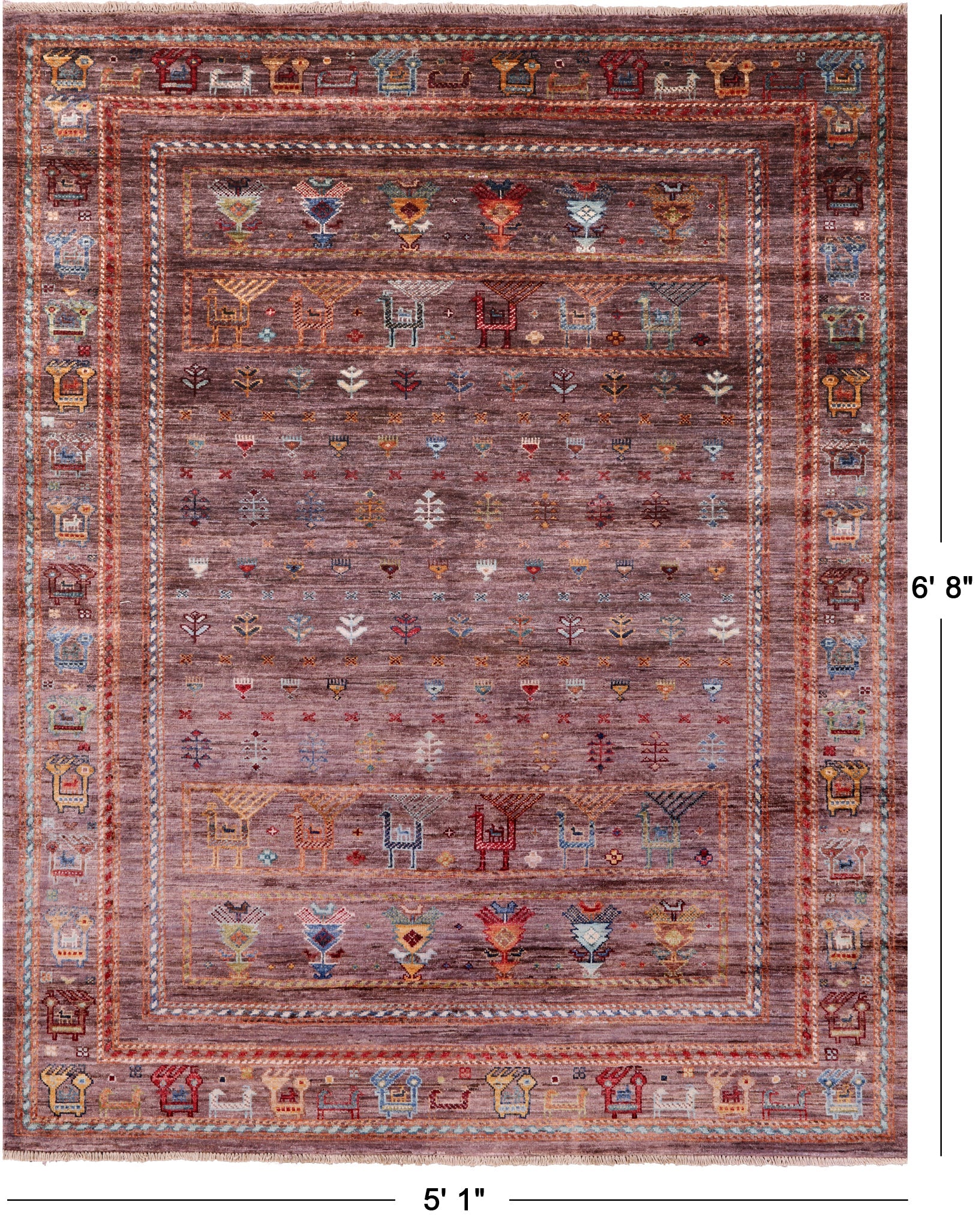 Tribal Persian Gabbeh Hand Knotted Wool Rug - 5' 1" X 6' 8" - Golden Nile