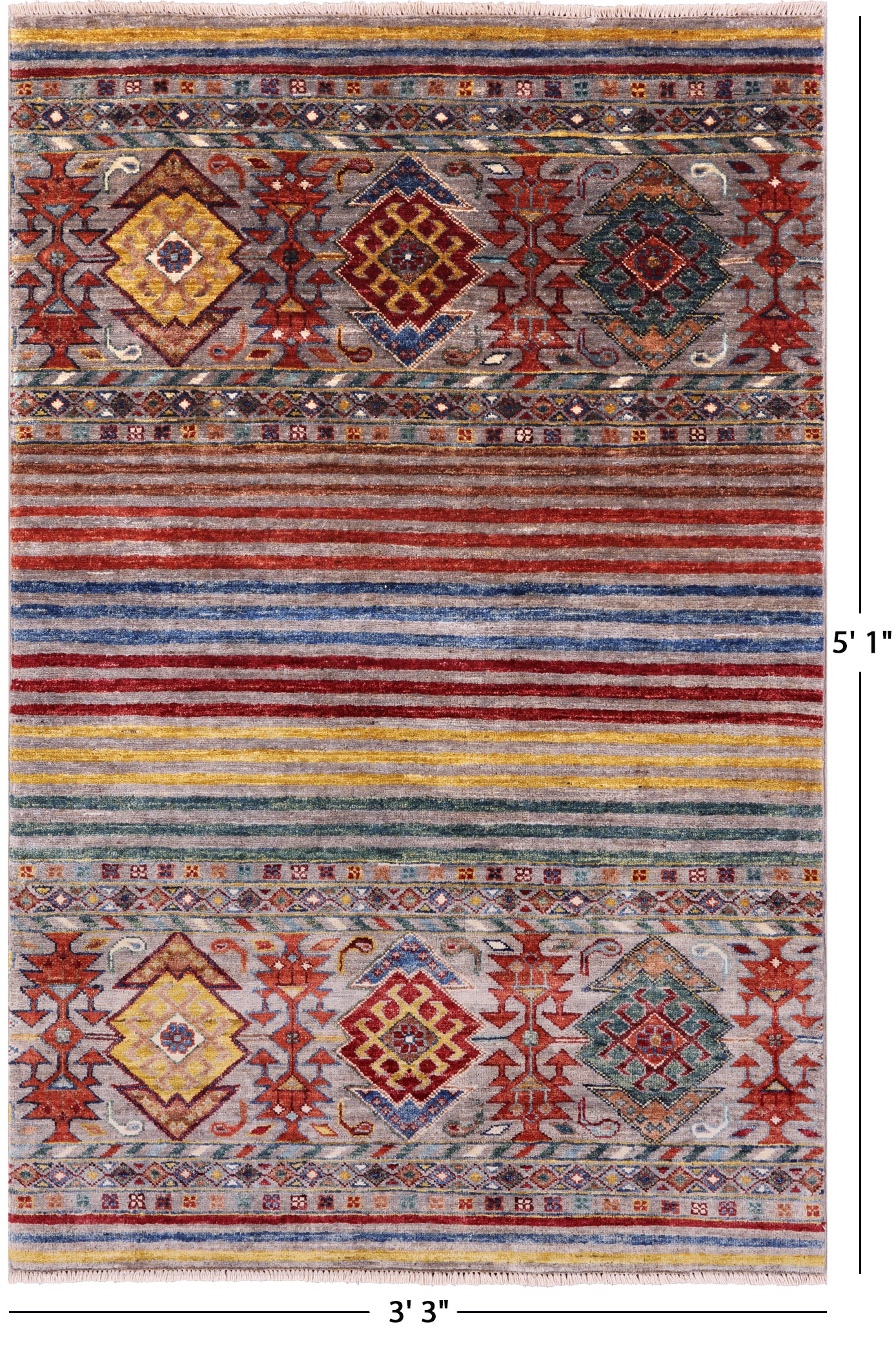 Khorjin Persian Gabbeh Hand Knotted Wool Rug - 3' 3" X 5' 1" - Golden Nile
