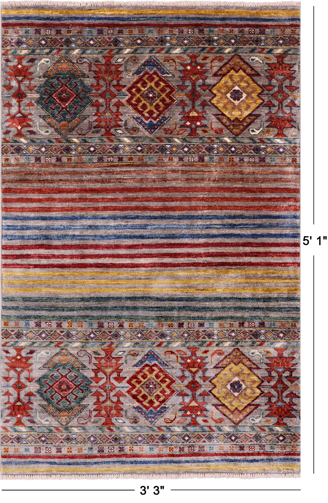 Khorjin Persian Gabbeh Hand Knotted Wool Rug - 3' 3" X 5' 1" - Golden Nile