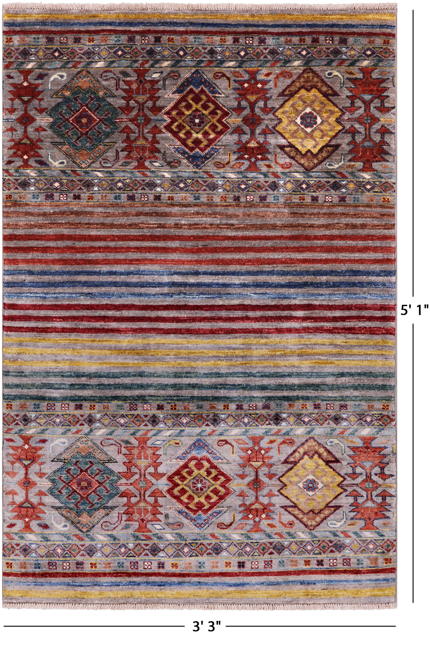 Khorjin Persian Gabbeh Hand Knotted Wool Rug - 3' 3" X 5' 1" - Golden Nile