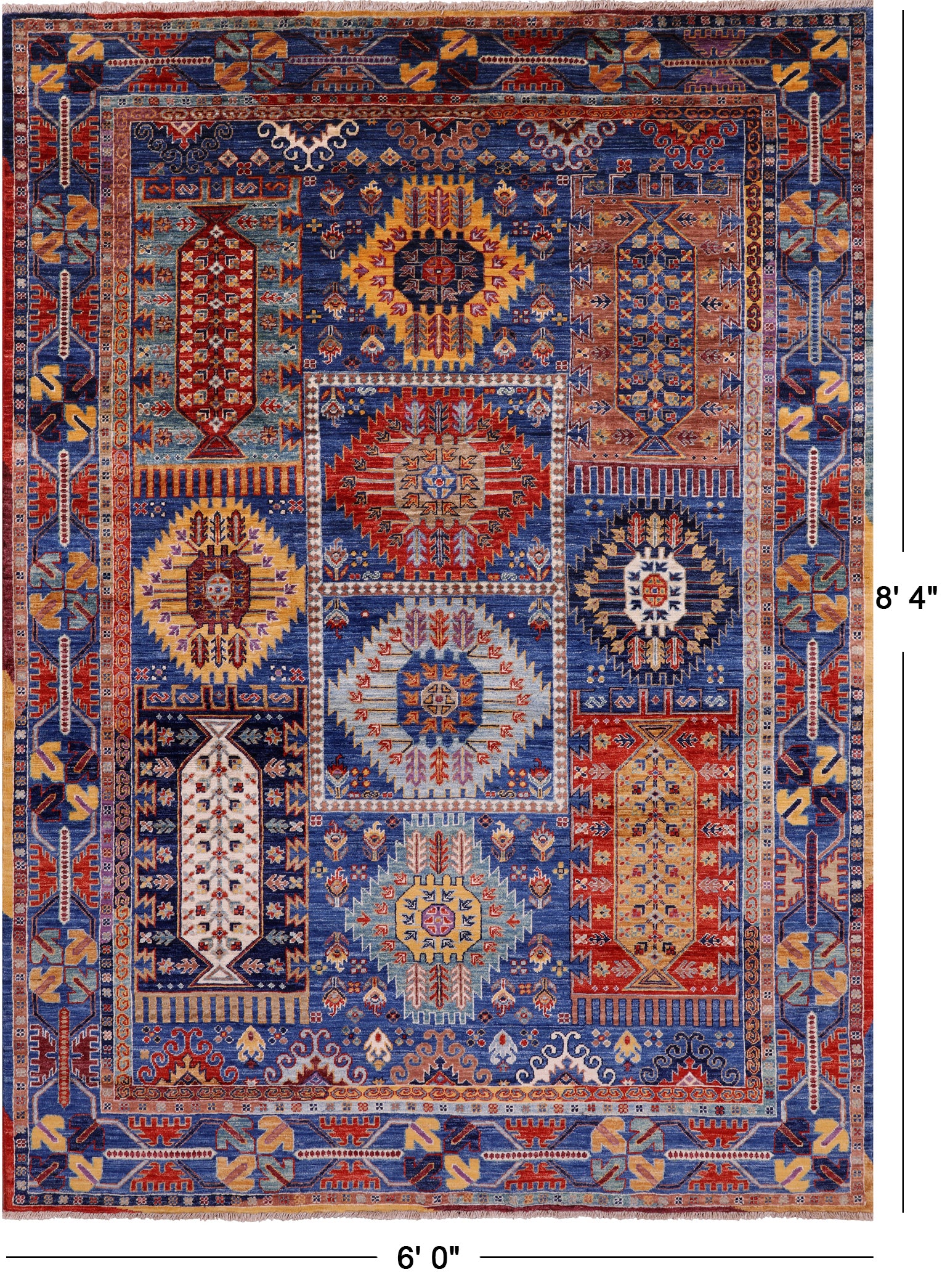 Blue Persian Fine Serapi Hand Knotted Wool Rug - 6' 0" X 8' 4" - Golden Nile