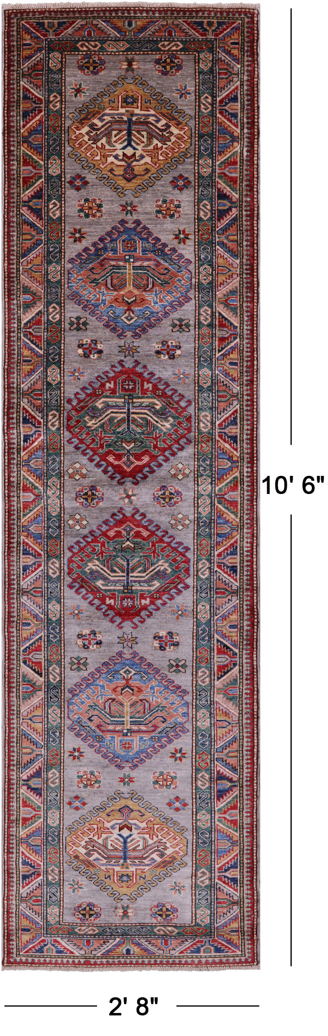 Super Kazak Hand Knotted Wool Runner Rug - 2' 8" X 10' 6" - Golden Nile