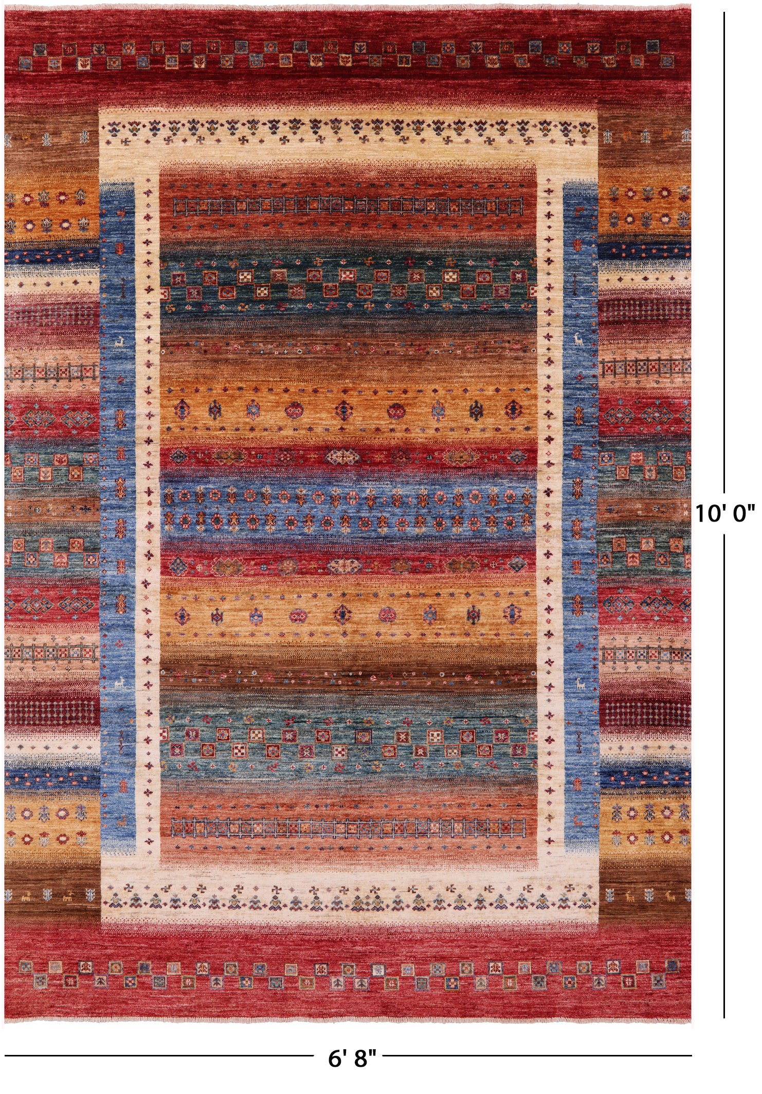 Tribal Persian Gabbeh Hand Knotted Wool Rug - 6' 8" X 10' 0" - Golden Nile