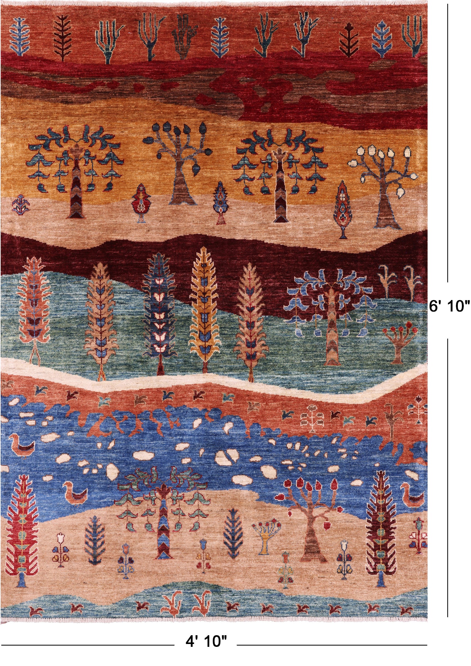 Tribal Persian Gabbeh Hand Knotted Wool Rug - 4' 10" X 6' 10" - Golden Nile