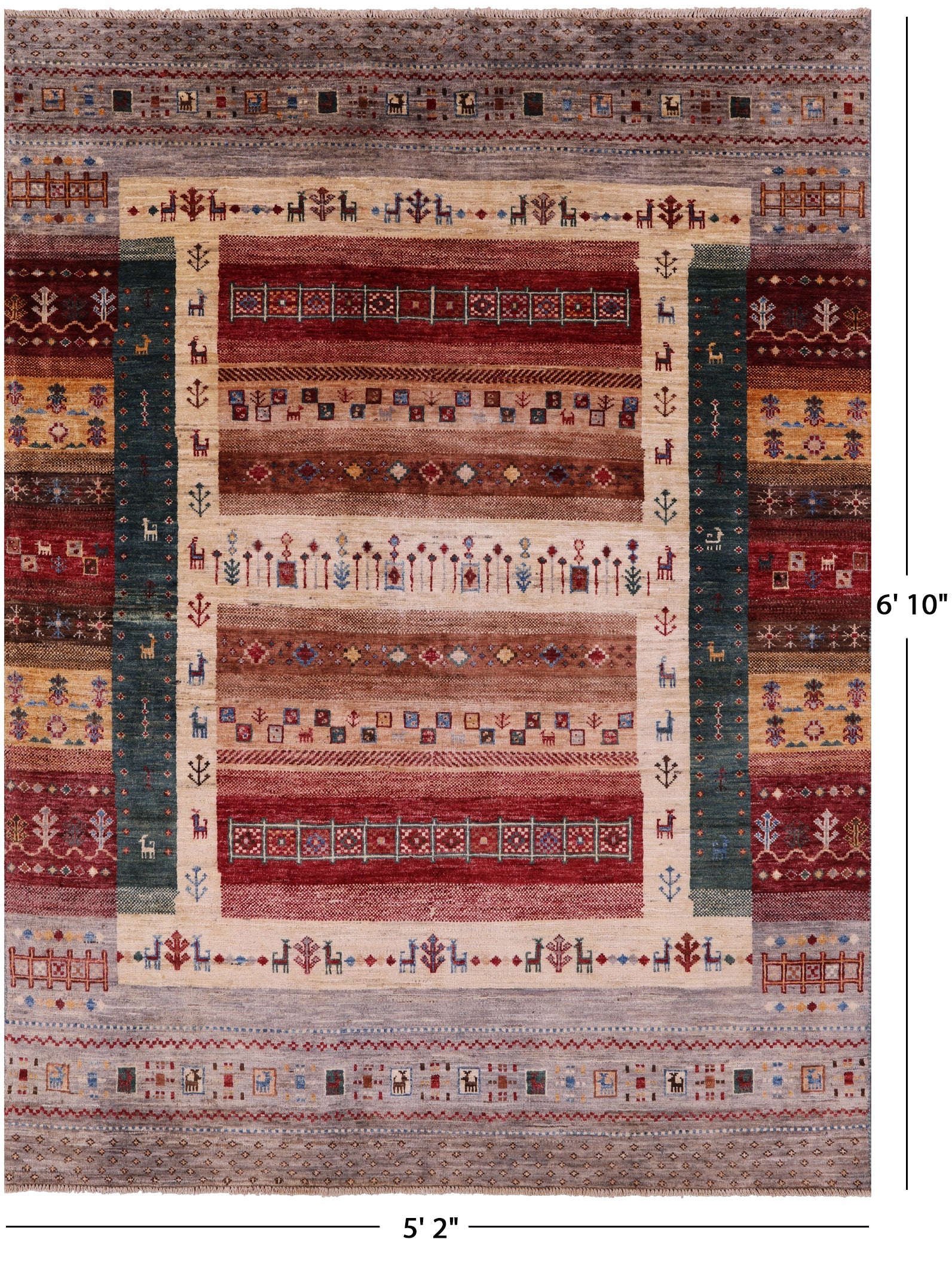 Tribal Persian Gabbeh Hand Knotted Wool Rug - 5' 2" X 6' 10" - Golden Nile