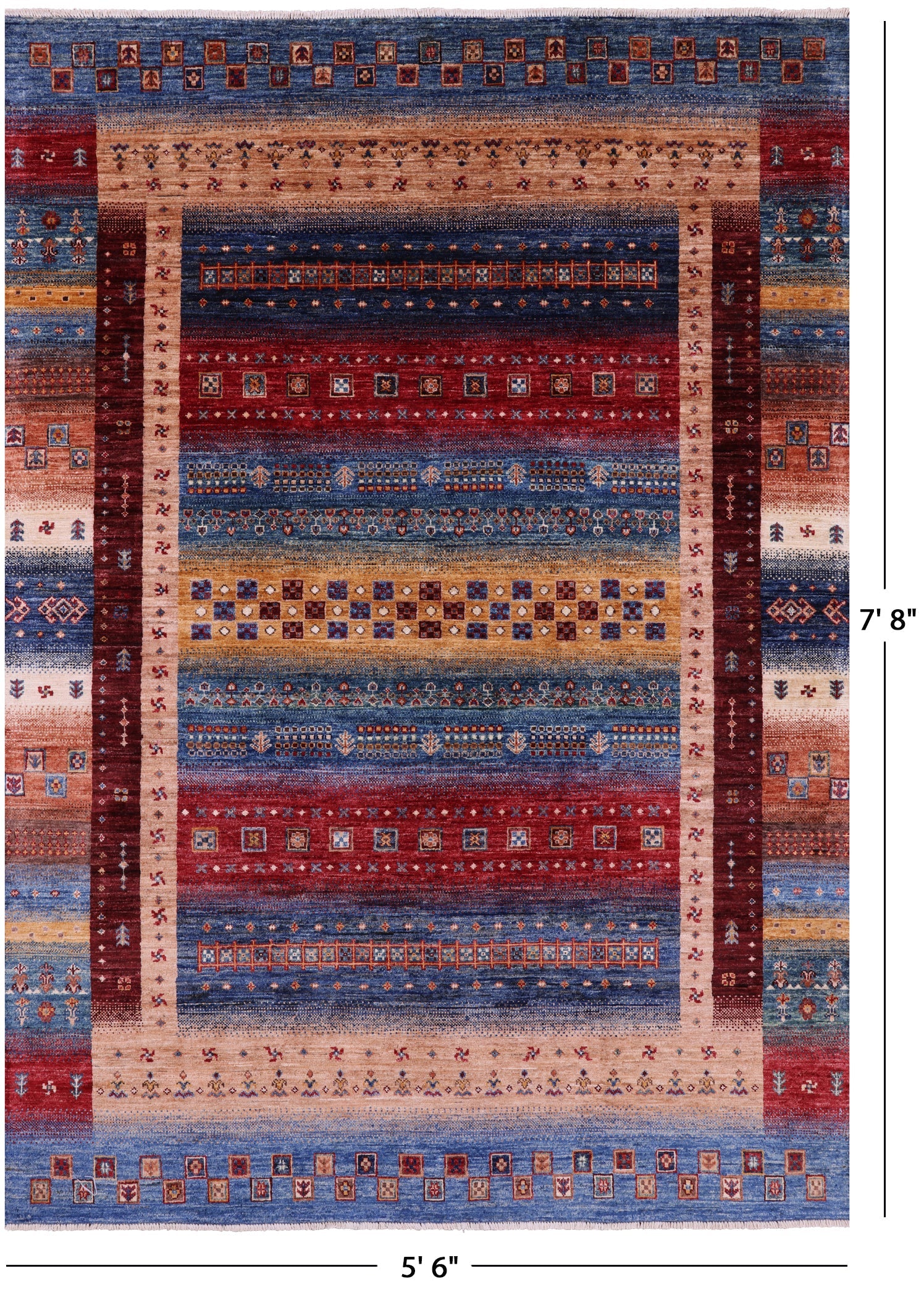 Tribal Persian Gabbeh Hand Knotted Wool Rug - 5' 6" X 7' 8" - Golden Nile