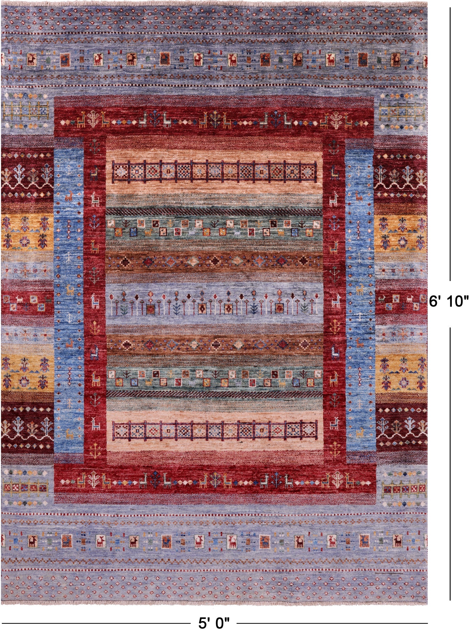 Tribal Persian Gabbeh Hand Knotted Wool Rug - 5' 0" X 6' 10" - Golden Nile