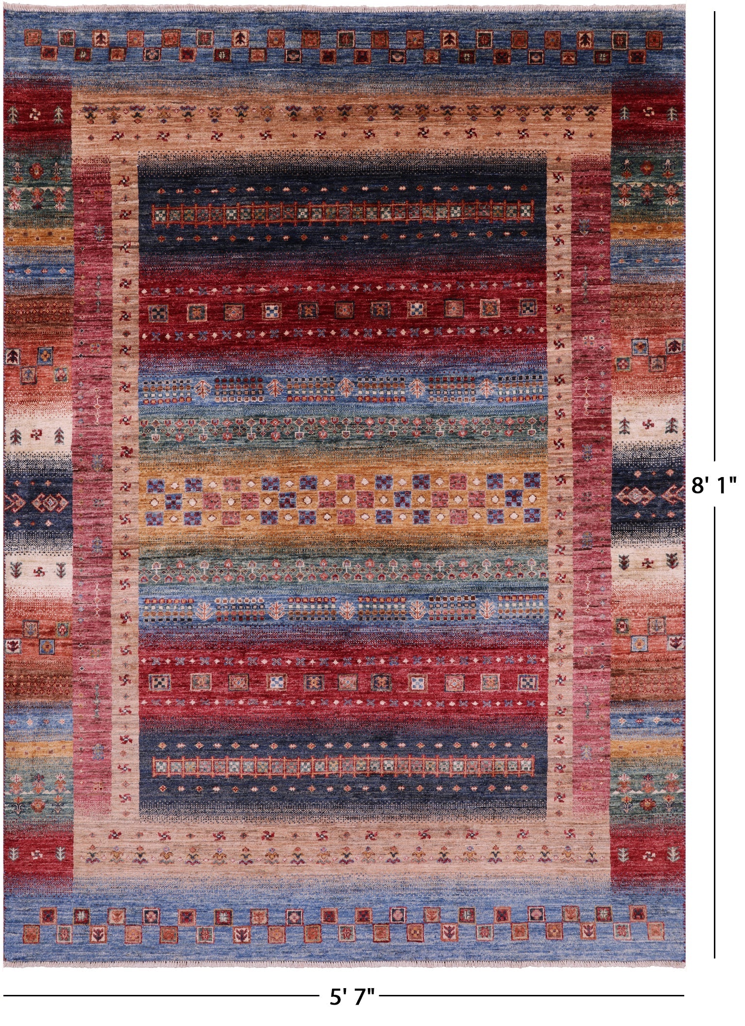 Tribal Persian Gabbeh Handmade Wool Rug - 5' 7" X 8' 1" - Golden Nile