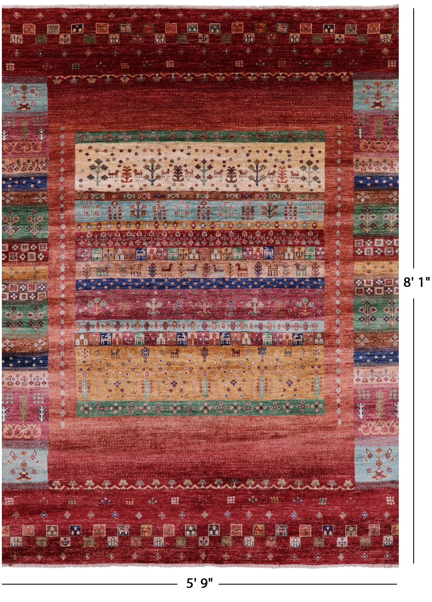 Tribal Persian Gabbeh Hand Knotted Wool Rug - 5' 9" X 8' 1" - Golden Nile