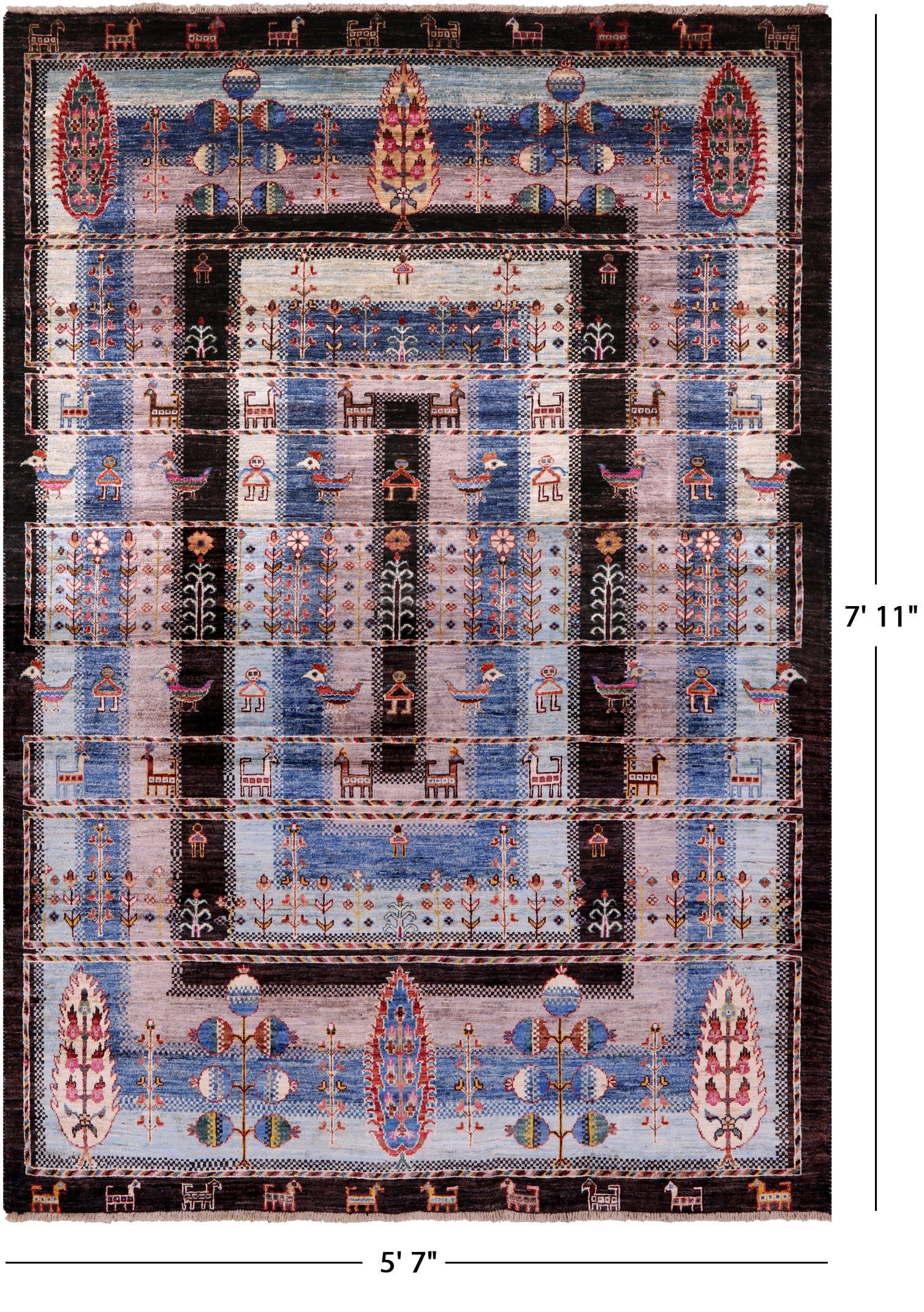 Tribal Persian Gabbeh Hand Knotted Wool Rug - 5' 7" X 7' 11" - Golden Nile