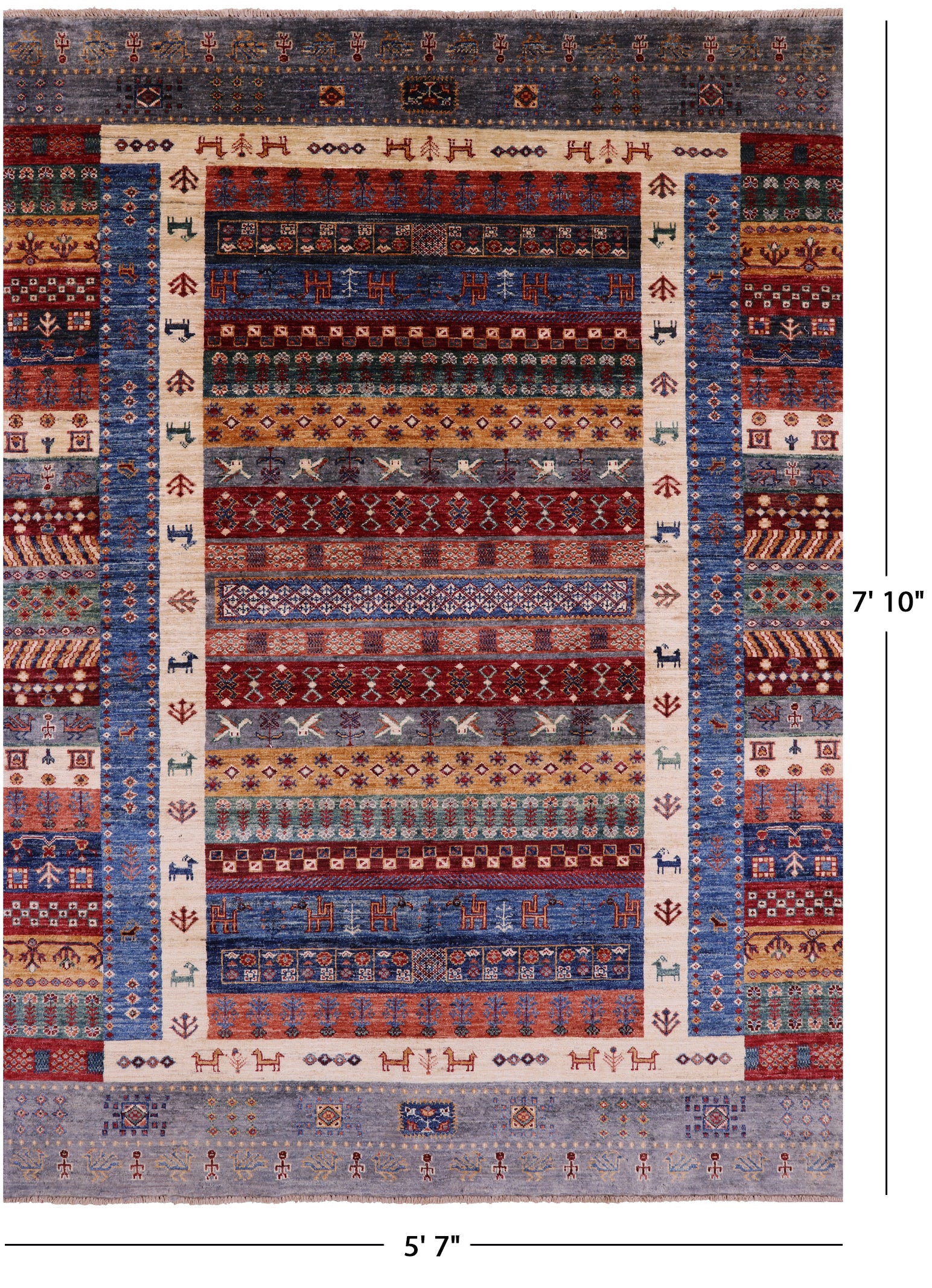 Persian Gabbeh Tribal Hand Knotted Wool Rug - 5' 7" X 7' 10" - Golden Nile