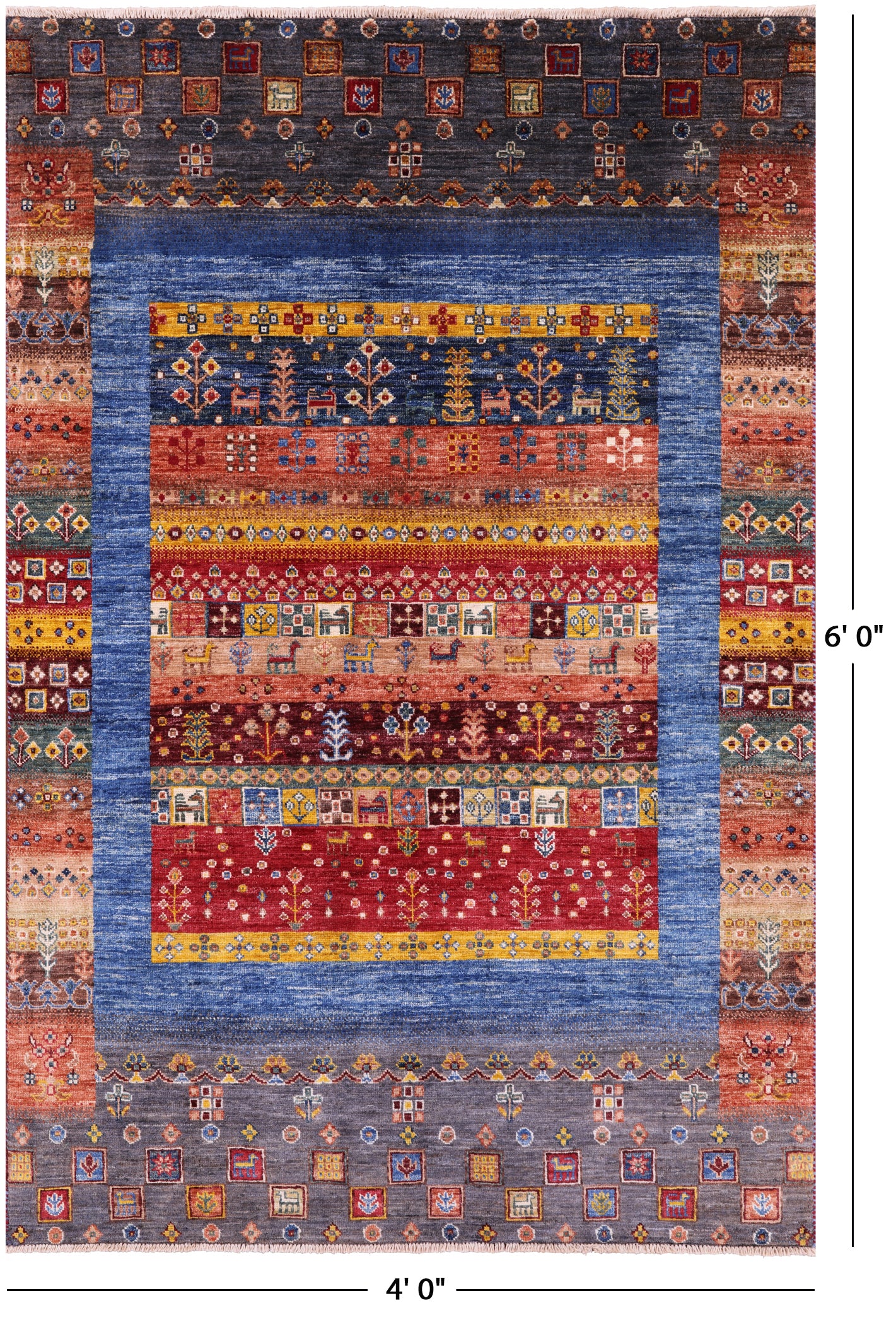 Persian Gabbeh Tribal Hand Knotted Wool Rug - 4' 0" X 6' 0" - Golden Nile